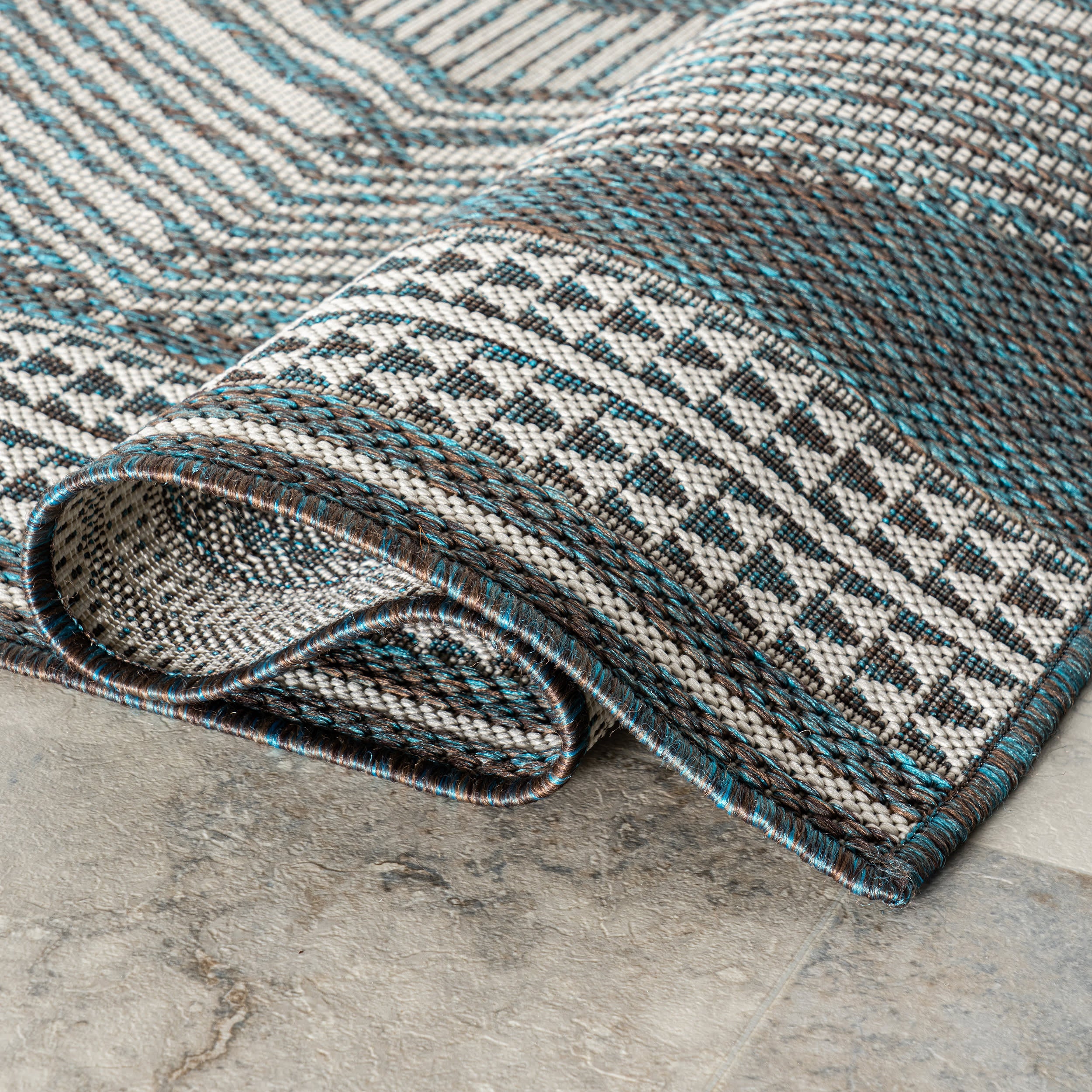 Iris Totem Indoor/Outdoor Flatweave Rug | Turquoise - Image 10