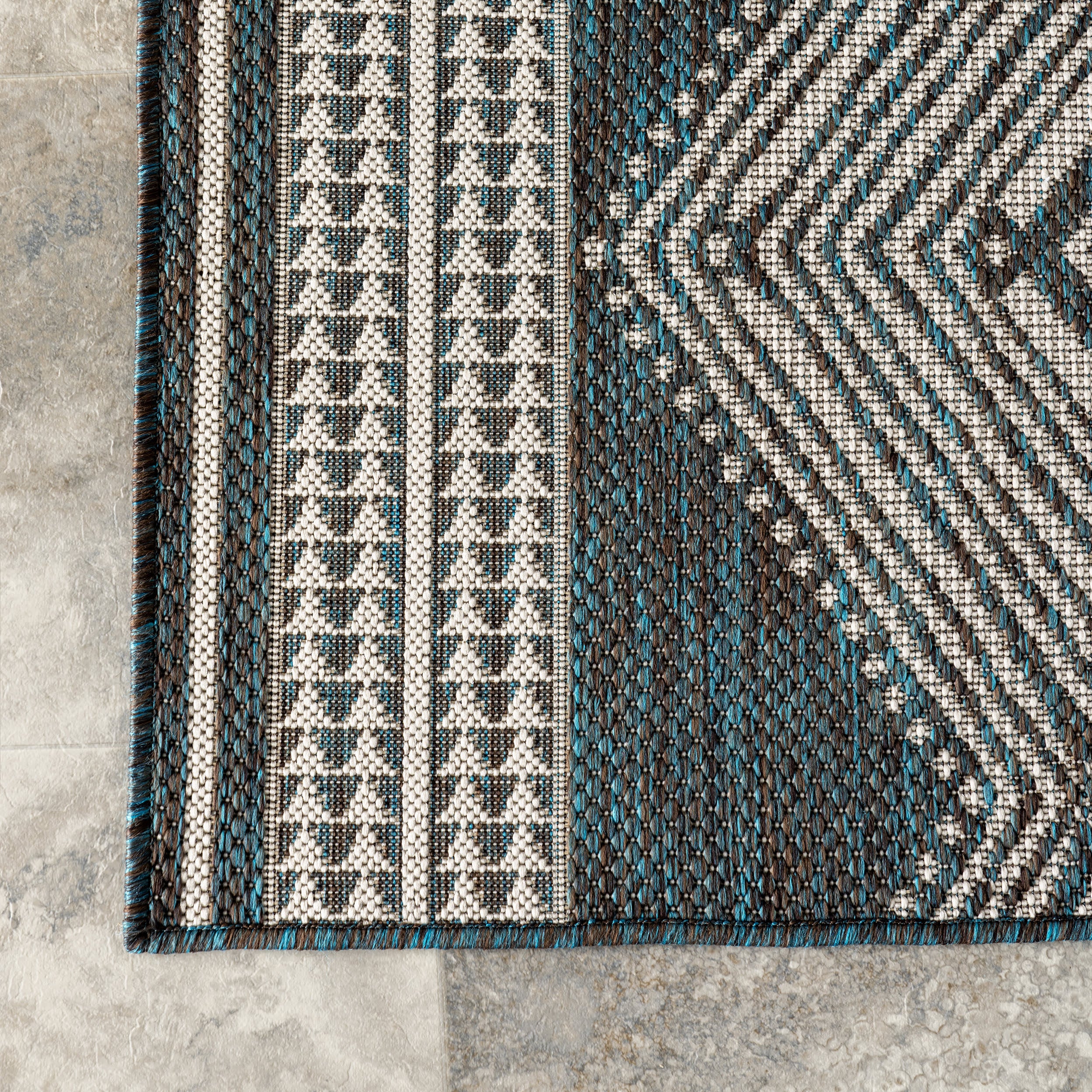 Iris Totem Indoor/Outdoor Flatweave Rug | Turquoise - Image 4
