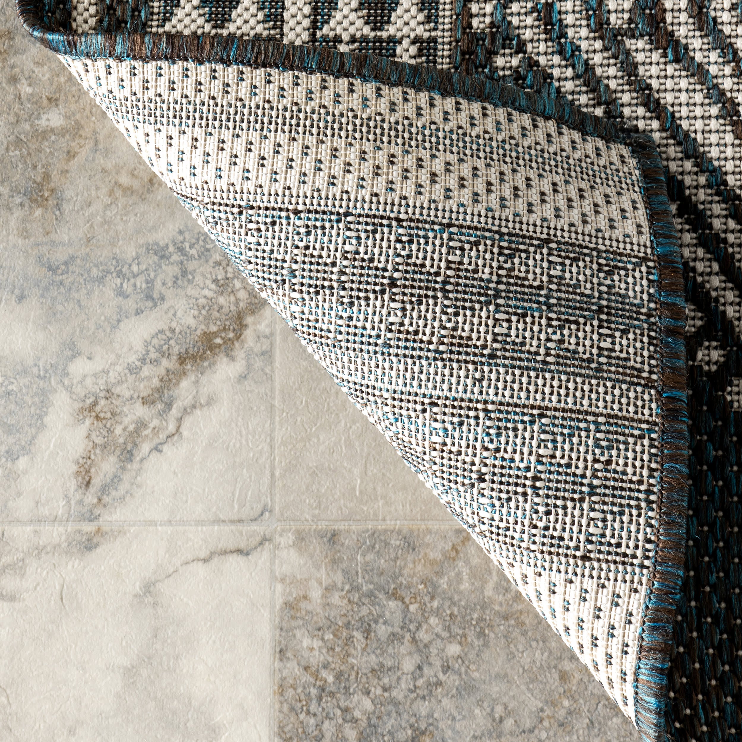 Iris Totem Indoor/Outdoor Flatweave Rug | Turquoise - Image 7