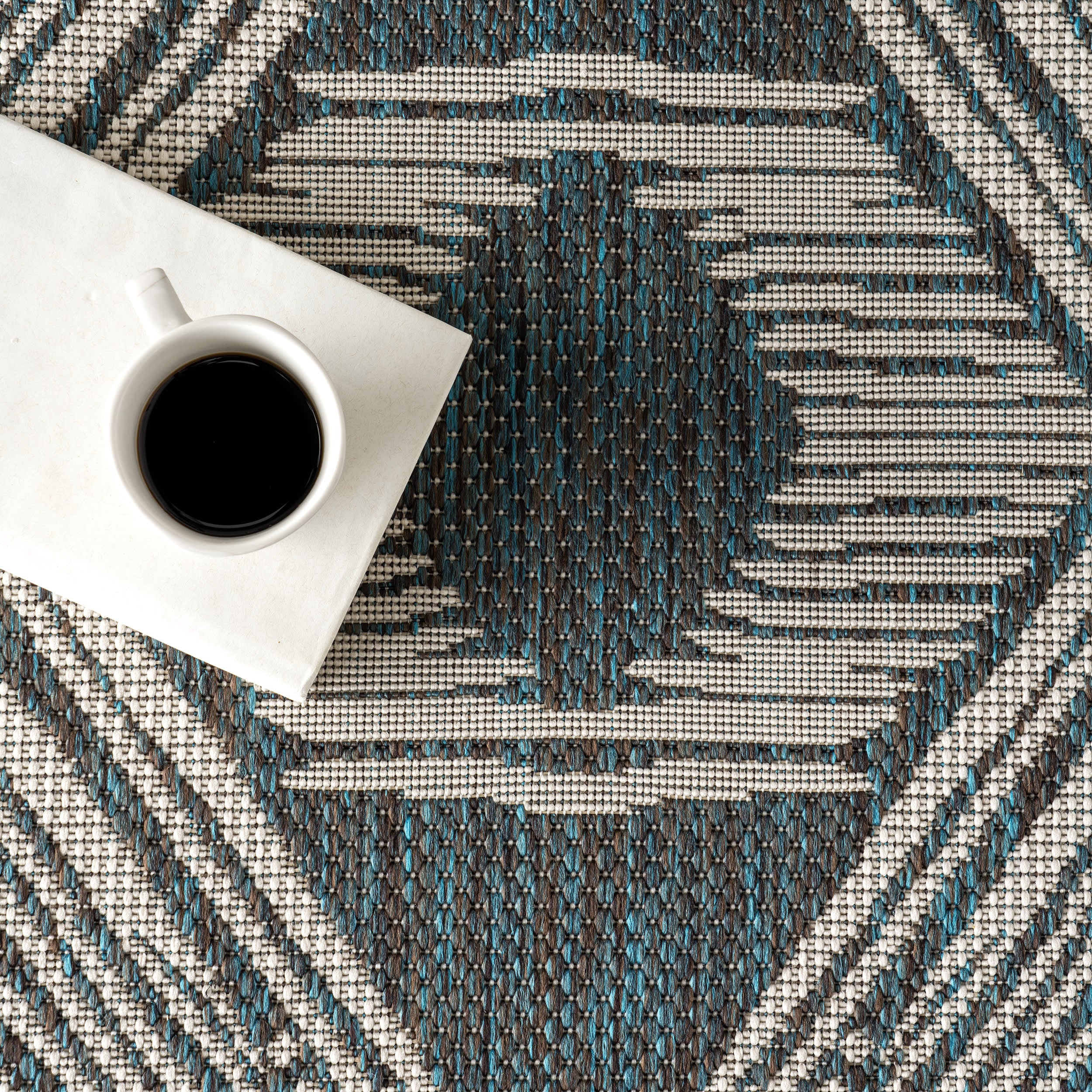 Iris Totem Indoor/Outdoor Flatweave Rug | Turquoise - Image 8