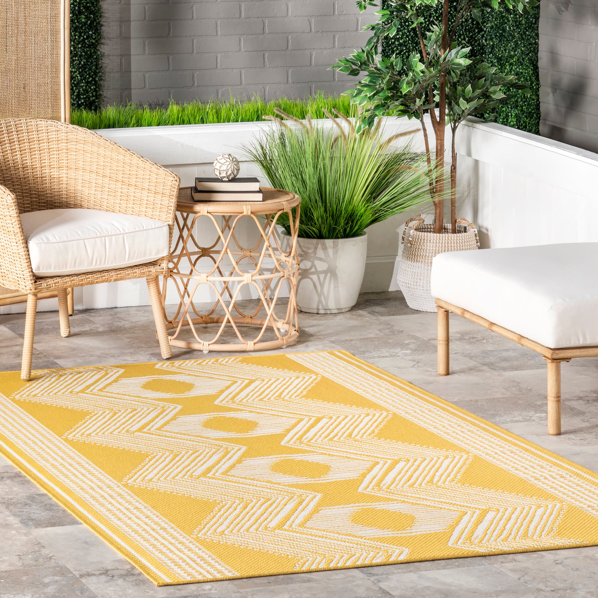 Iris Totem Indoor/Outdoor Flatweave Rug | Yellow - Image 2