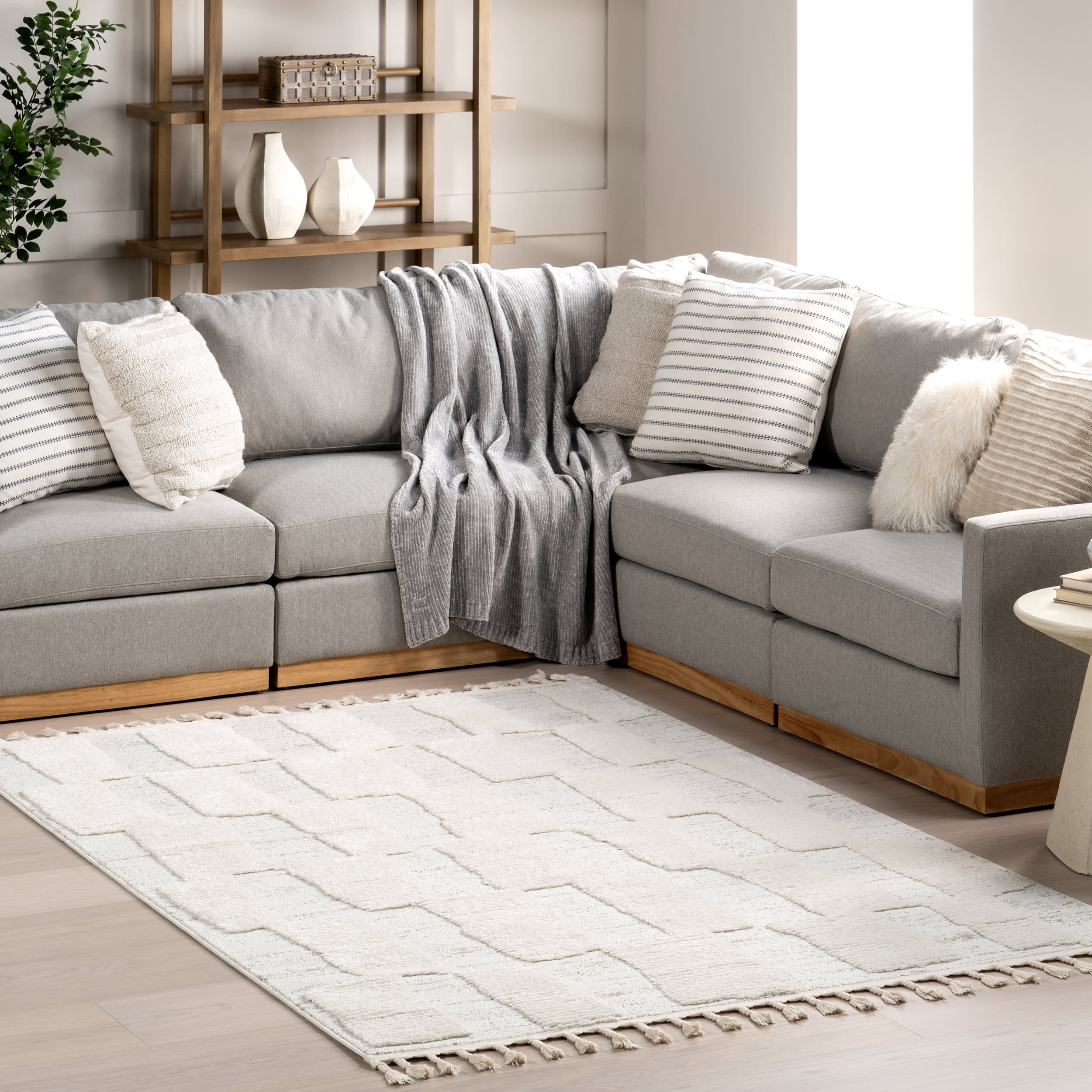 Irma Geometric Tasseled Rug | Light Beige - Image 2