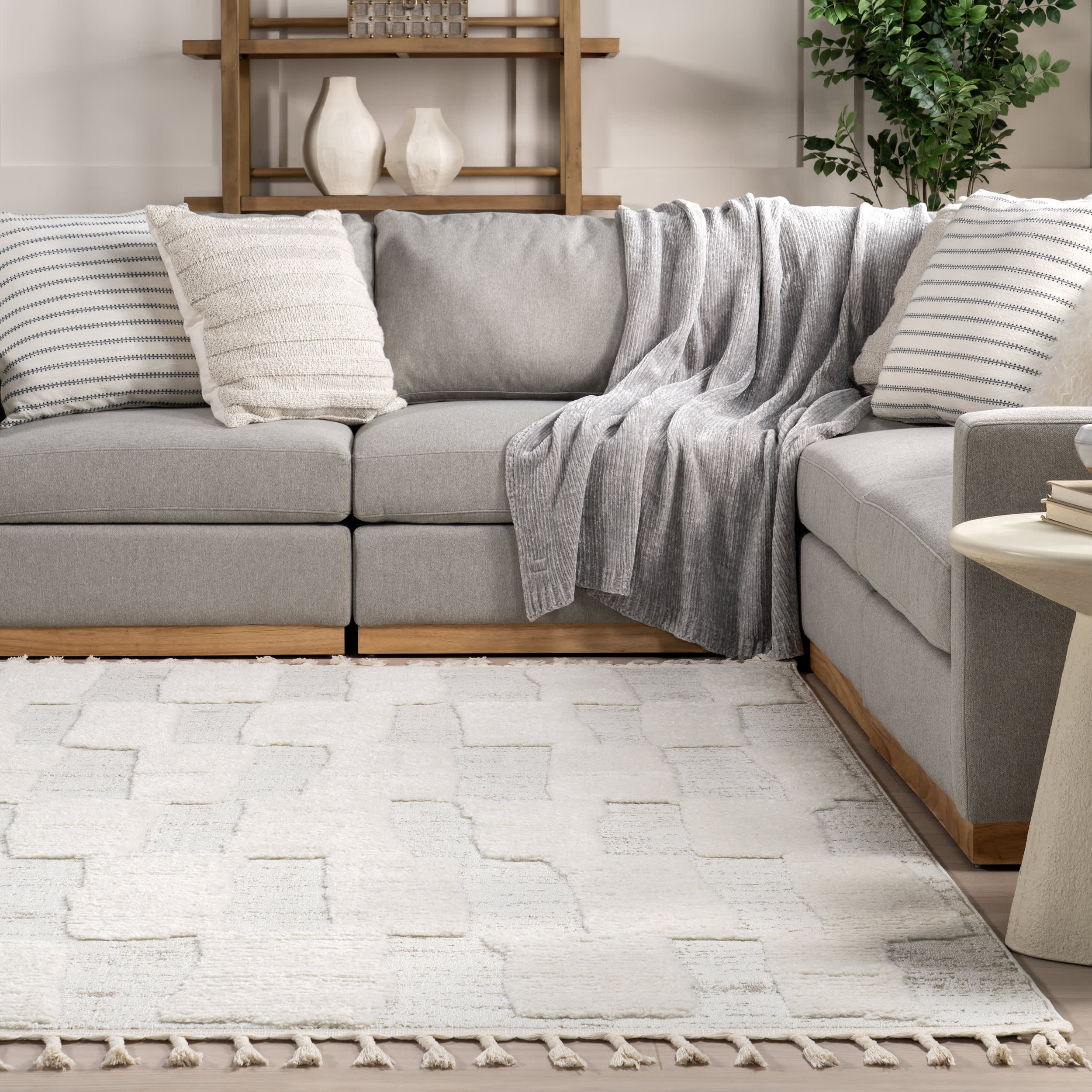 Irma Geometric Tasseled Rug | Light Beige - Image 4