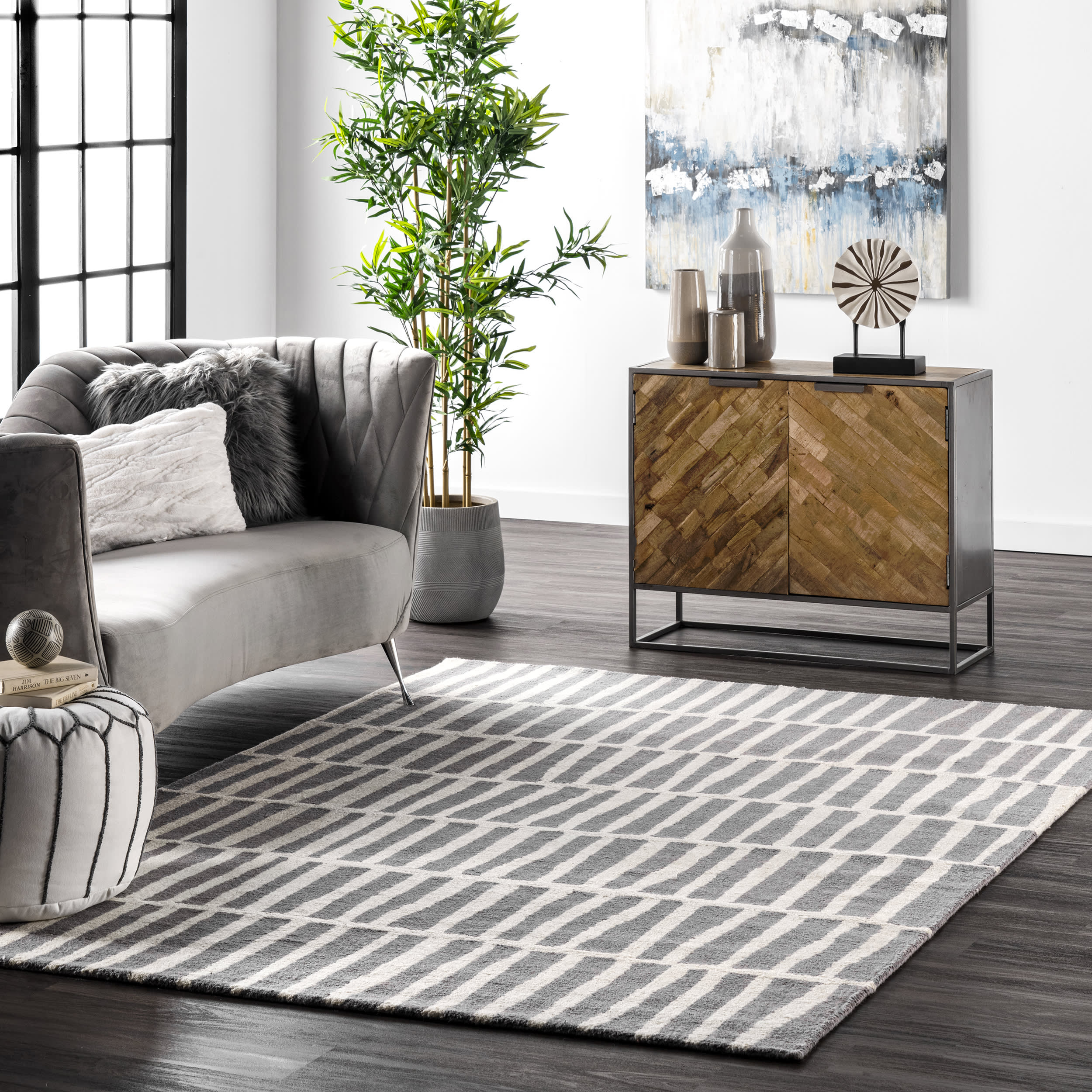 Irregular Parallel Bars Rug | Grey - Image 2