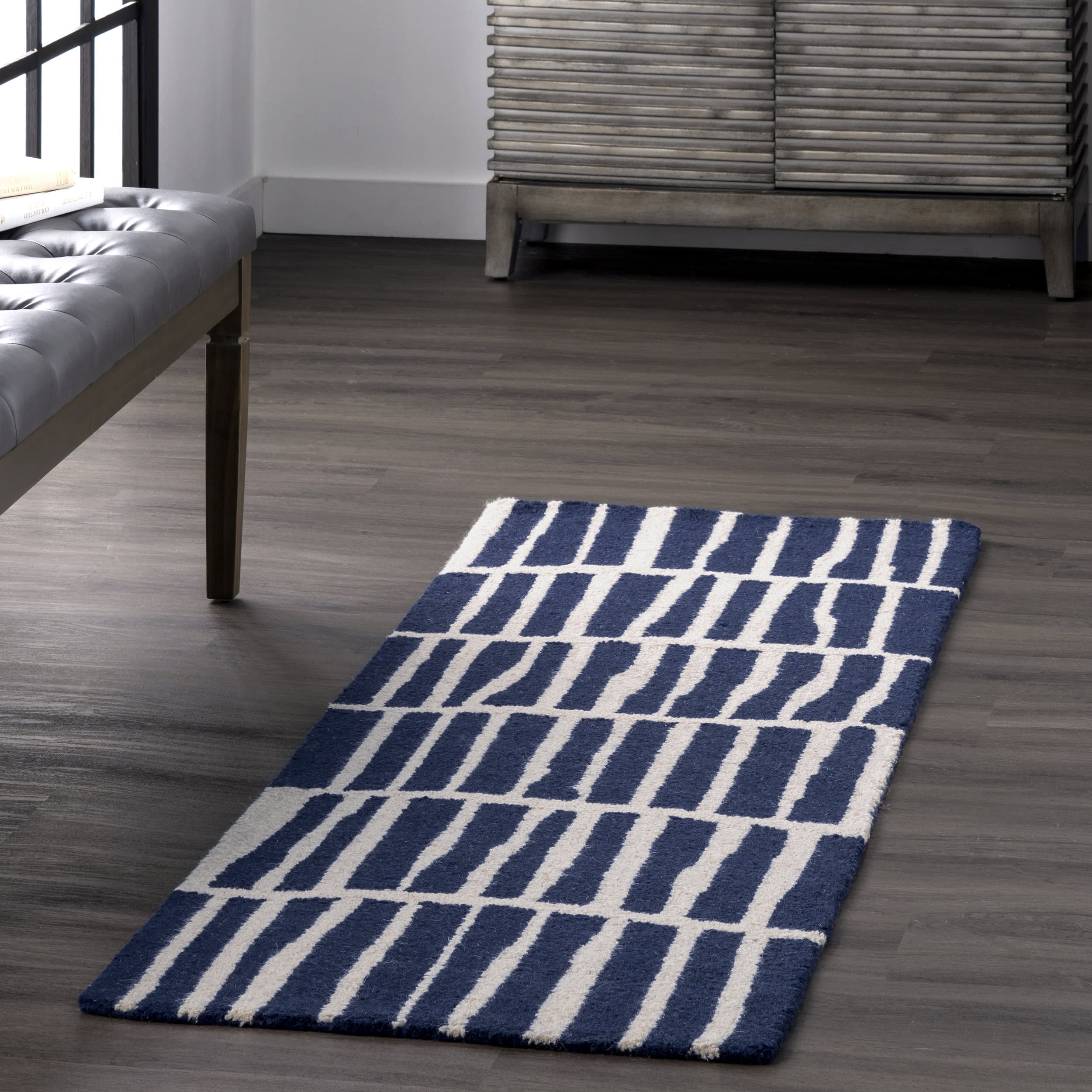 Irregular Parallel Bars Rug | Navy - Image 2