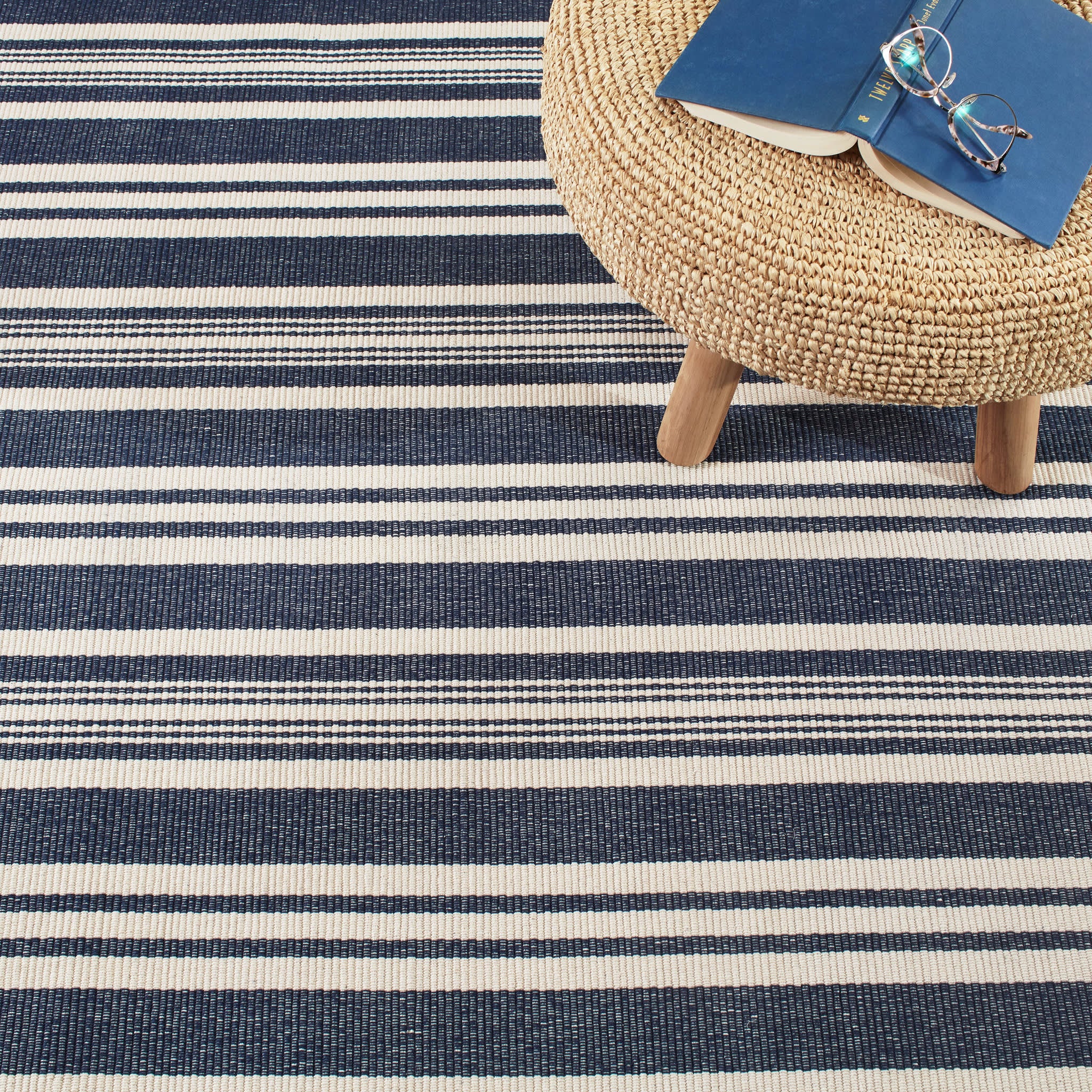 Irving Stripe Handwoven Cotton Rug | Ivory - Image 2