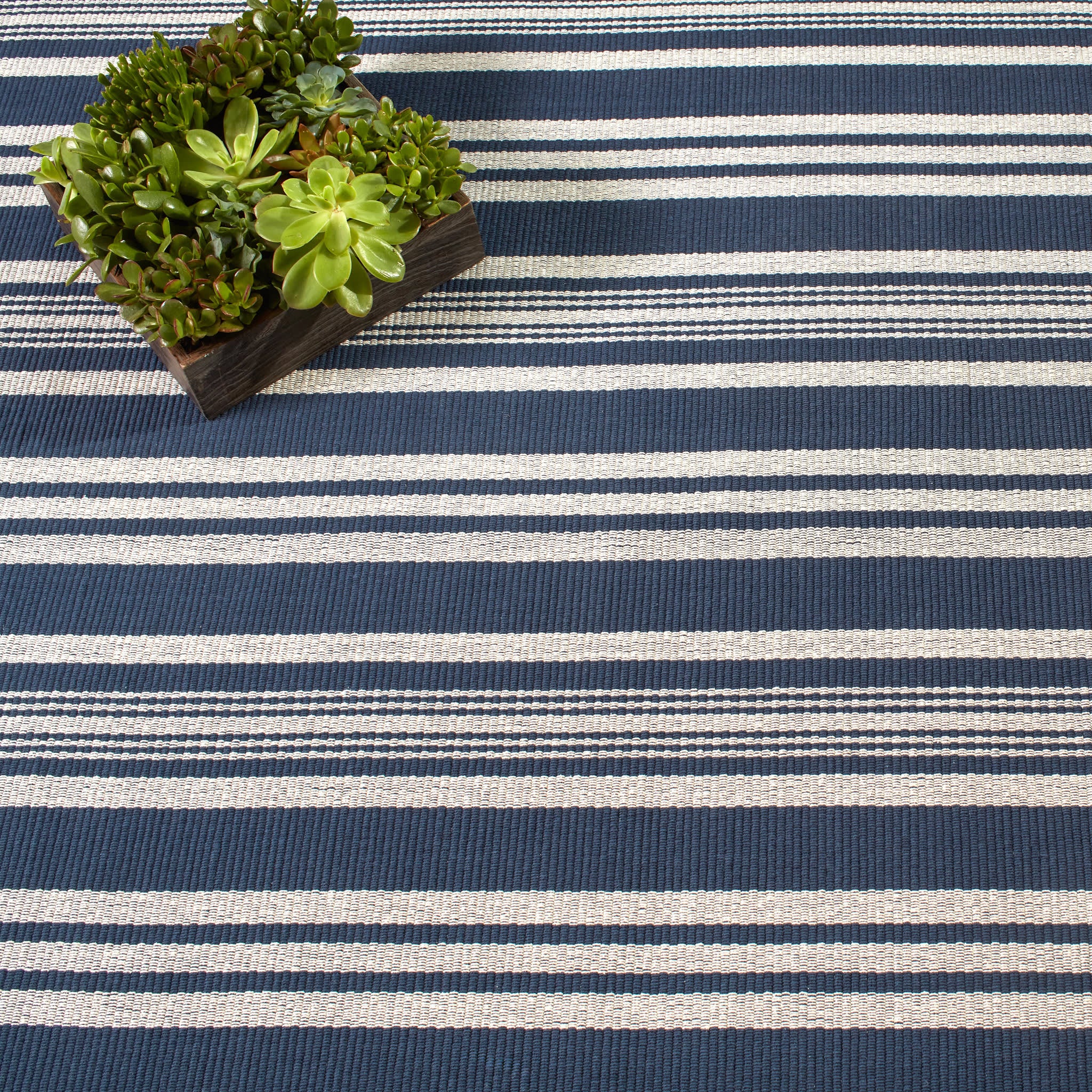Irving Stripe Handwoven Cotton Rug | Navy - Image 2