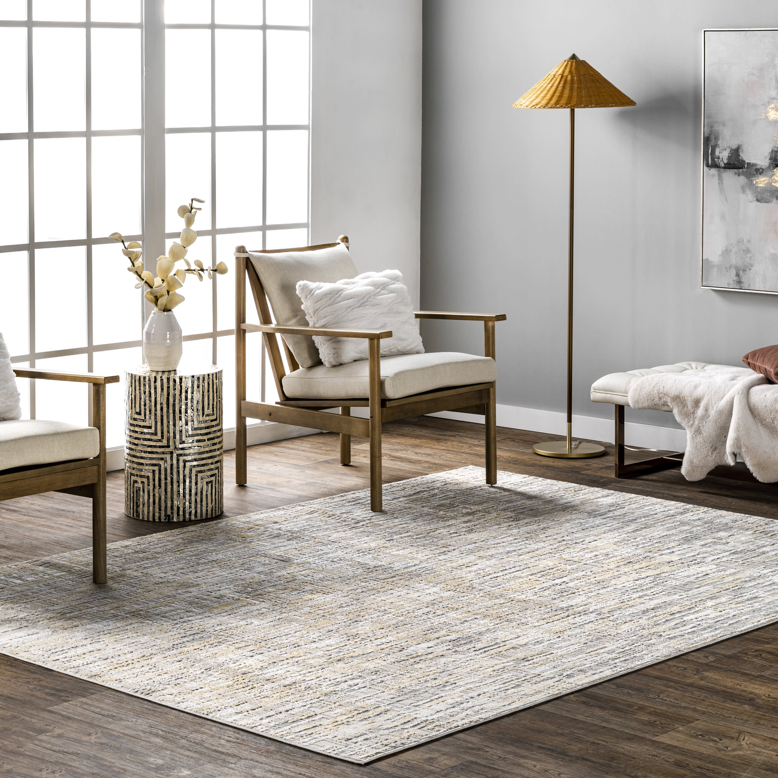 Isabella Crosshatch Abstract Rug | Gold - Image 2