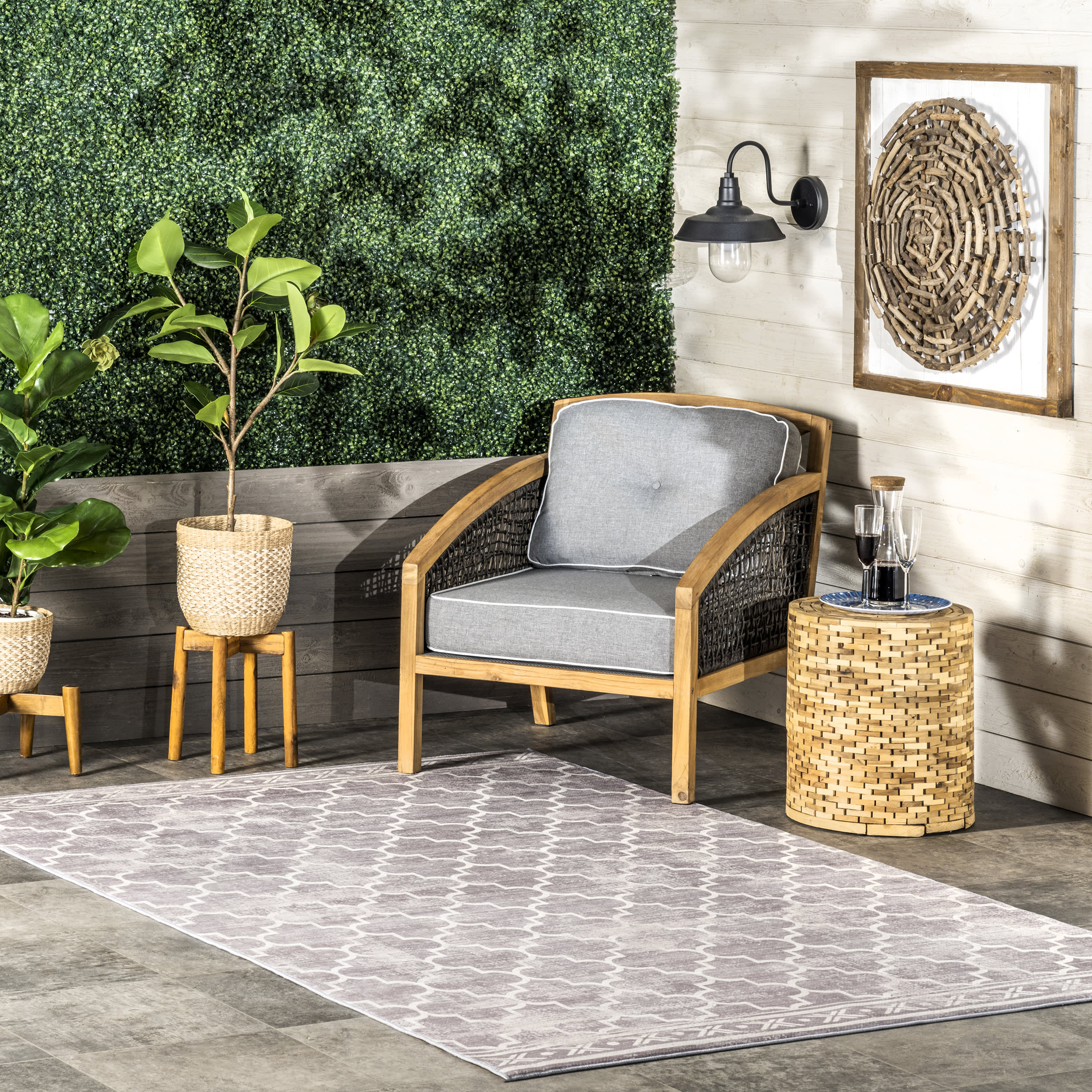 Isabelle Trellis Washable Indoor/Outdoor Rug | Light Grey - Image 2