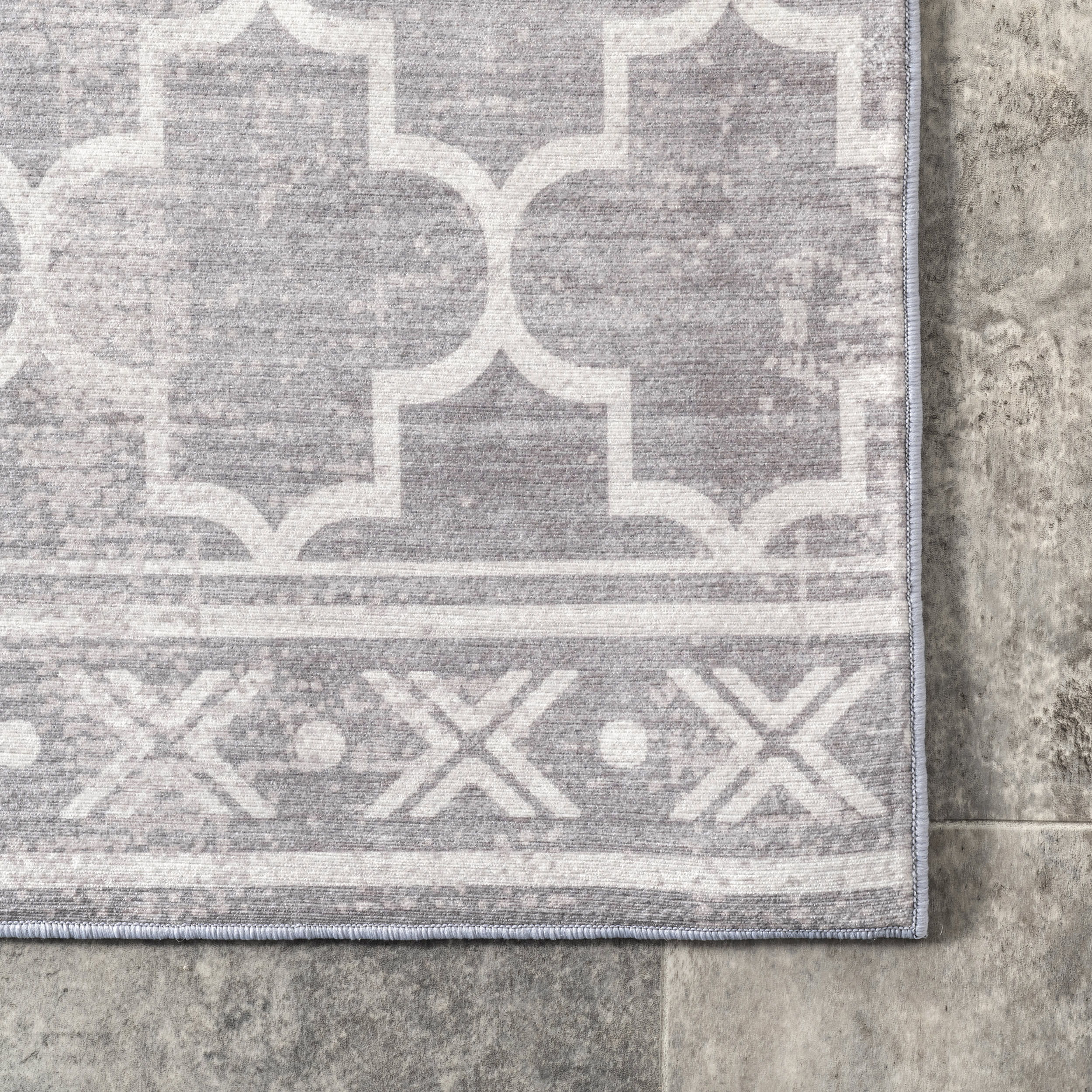 Isabelle Trellis Washable Indoor/Outdoor Rug | Light Grey - Image 3