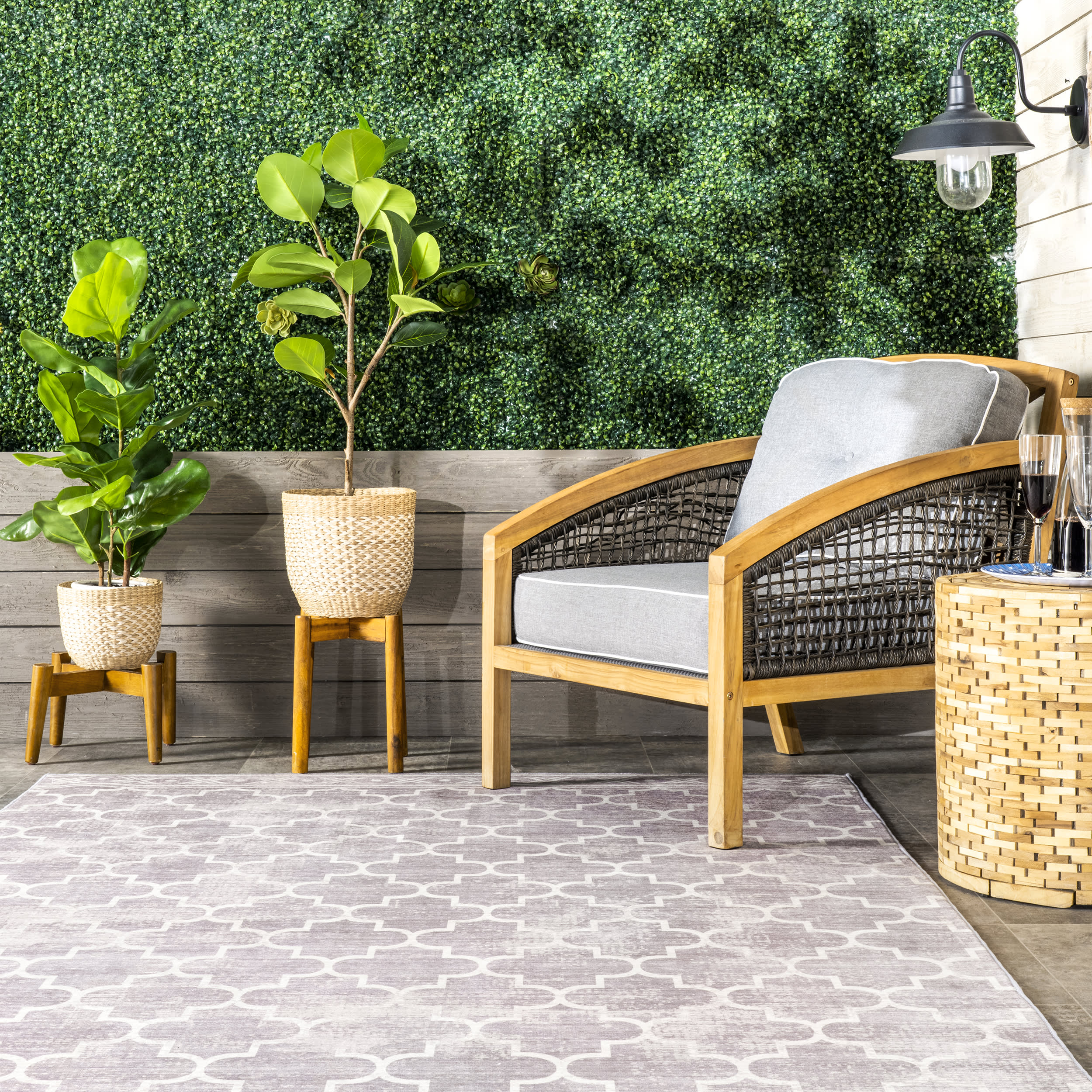 Isabelle Trellis Washable Indoor/Outdoor Rug | Light Grey - Image 4