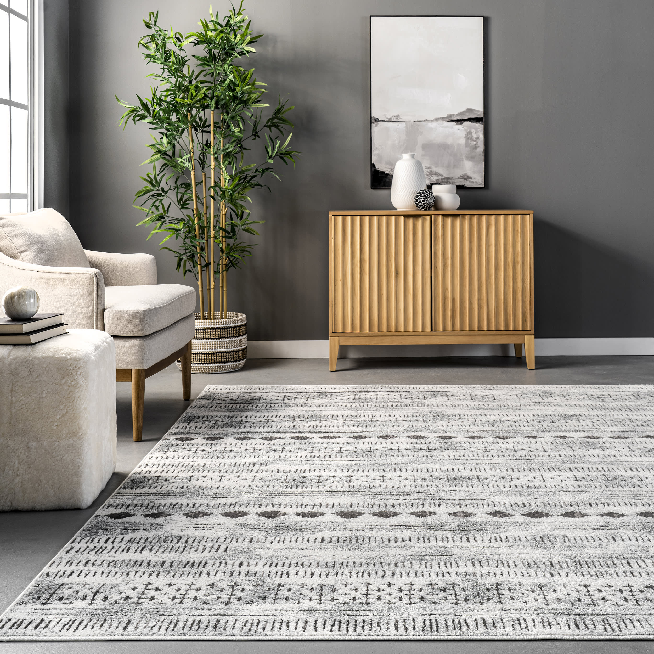 Isla Morse Banded Rug | Grey - Image 4