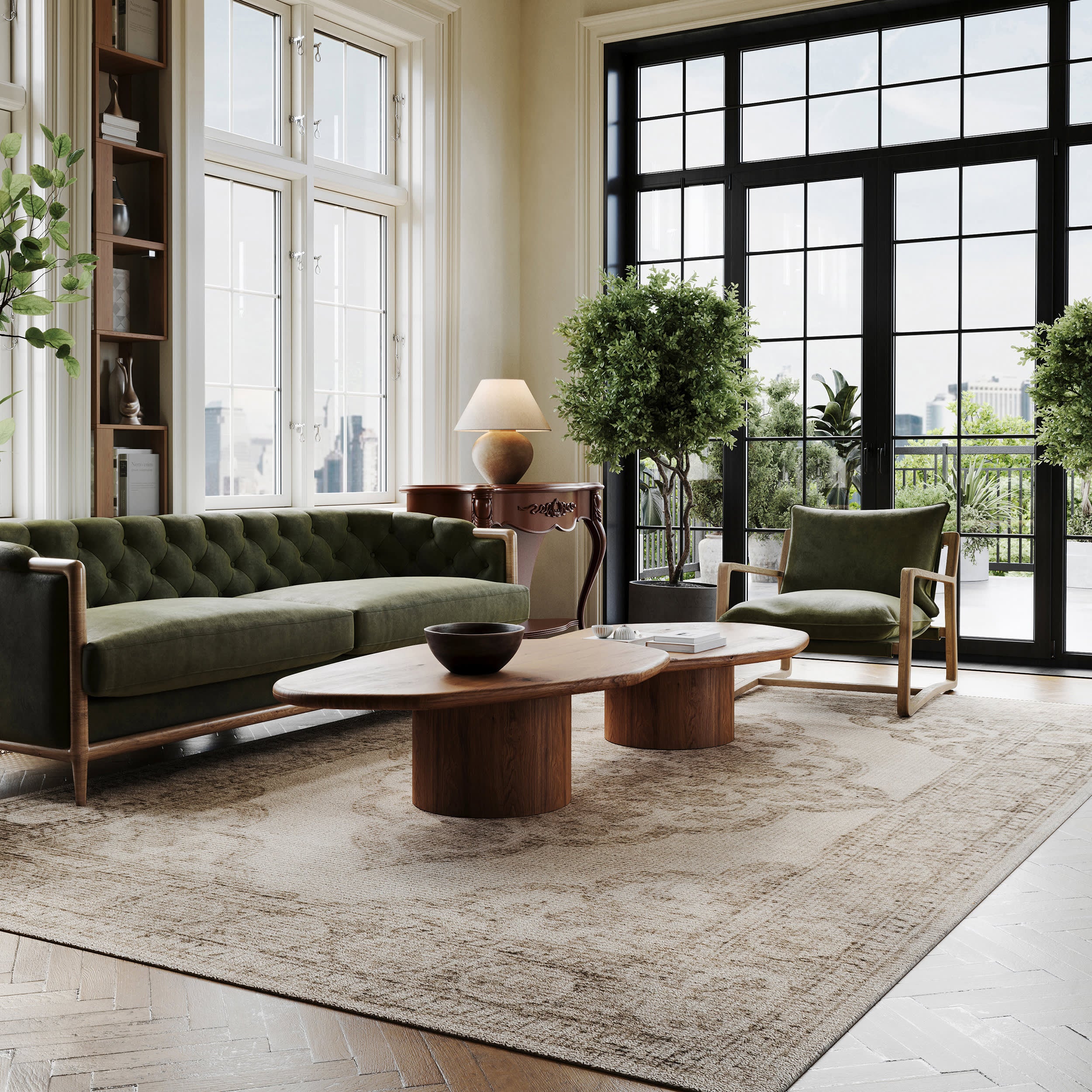 Istanbul Hand Tufted Ornate Border Wool-Blend Rug | Beige - Image 2