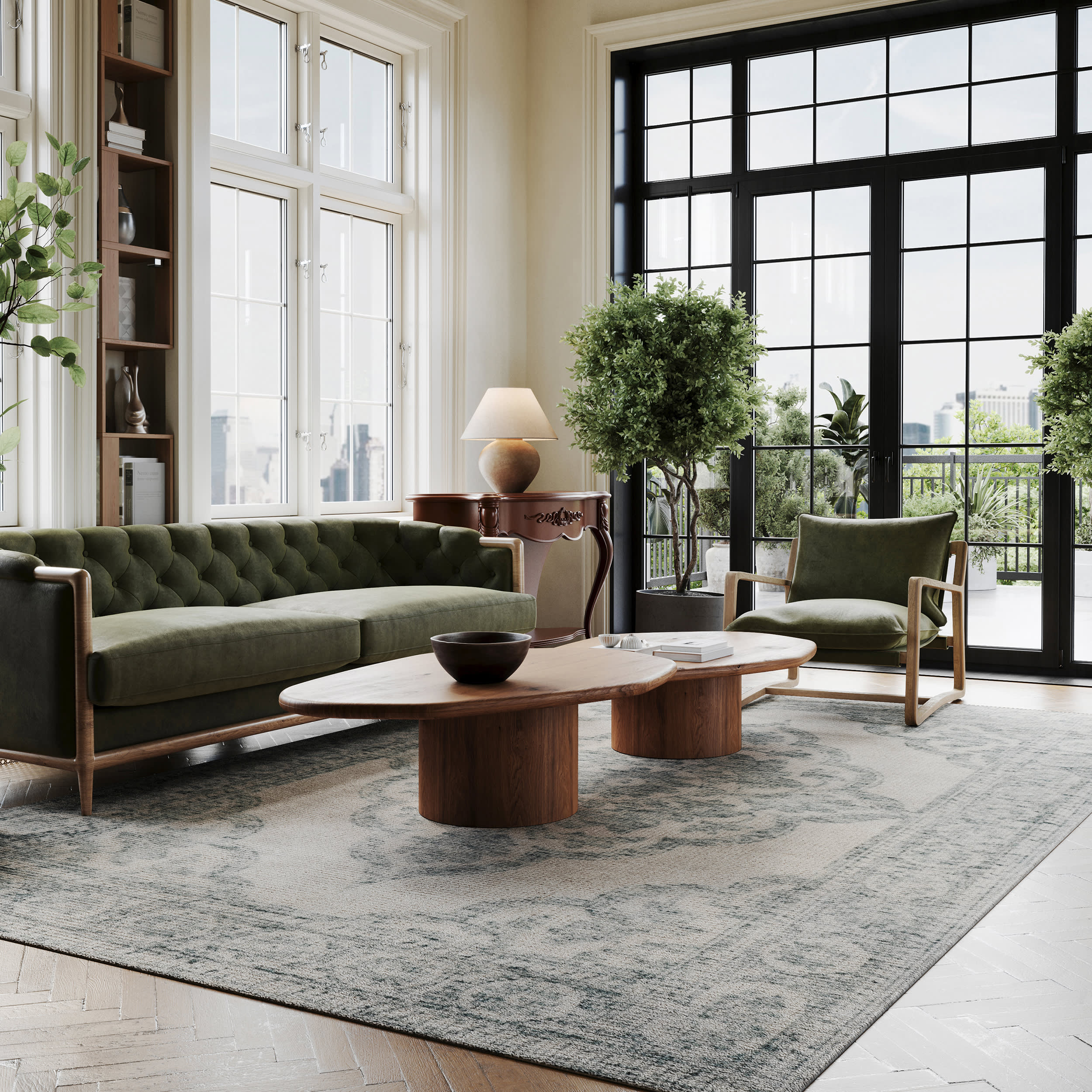 Istanbul Hand Tufted Ornate Border Wool-Blend Rug | Teal - Image 2