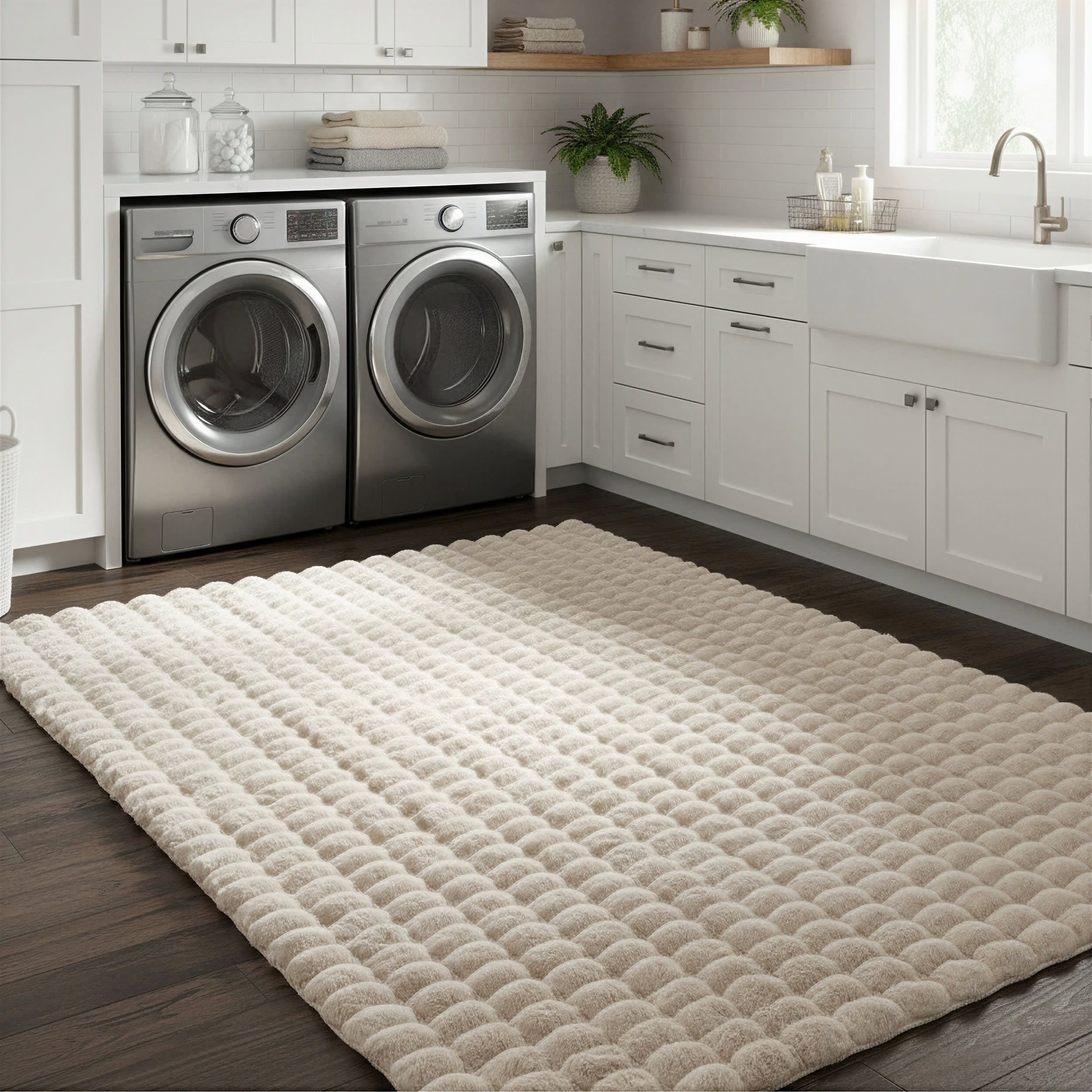 Ivana Checkered Plush Cloud Washable Rug | Beige - Image 7