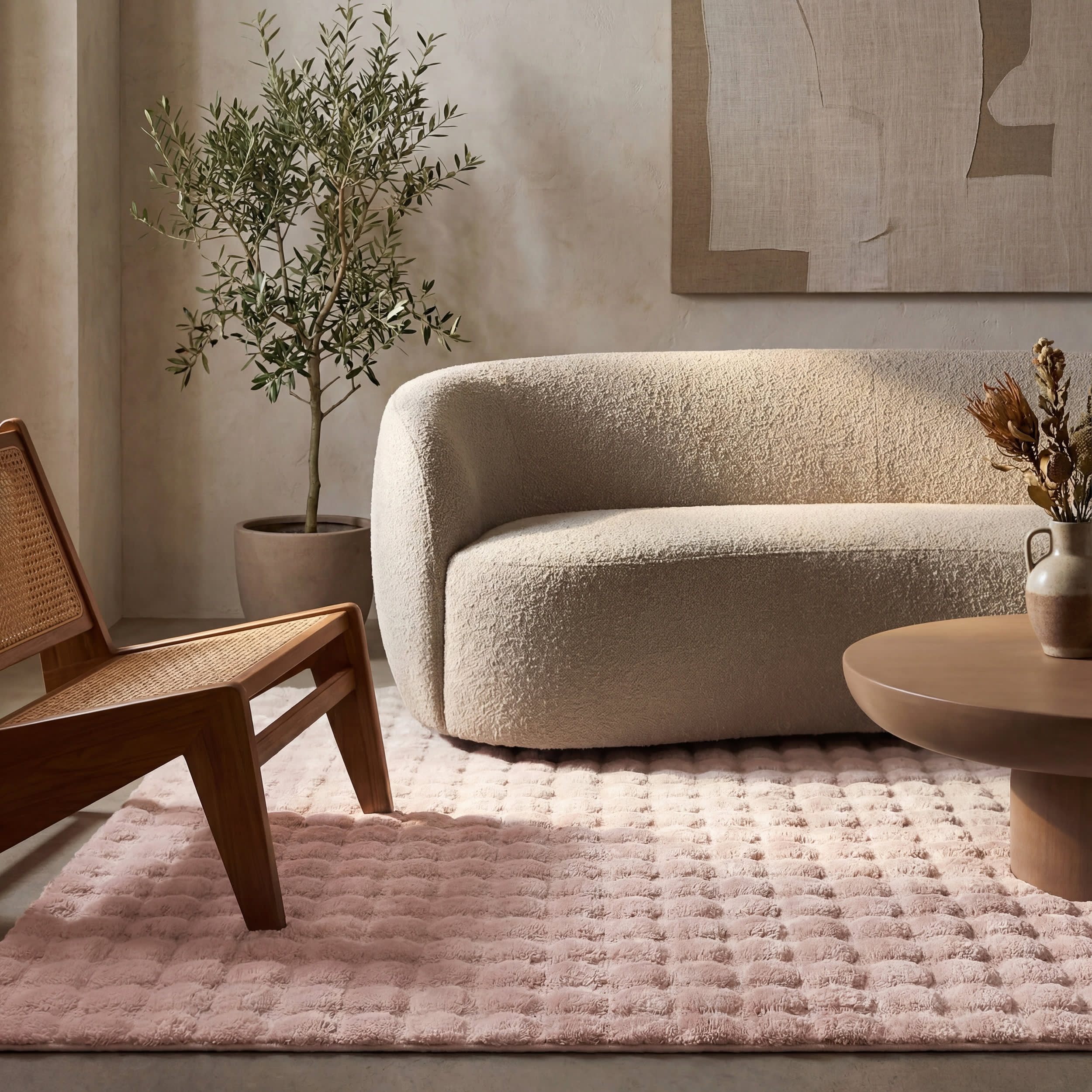Ivana Checkered Plush Cloud Washable Rug | Blush - Image 4