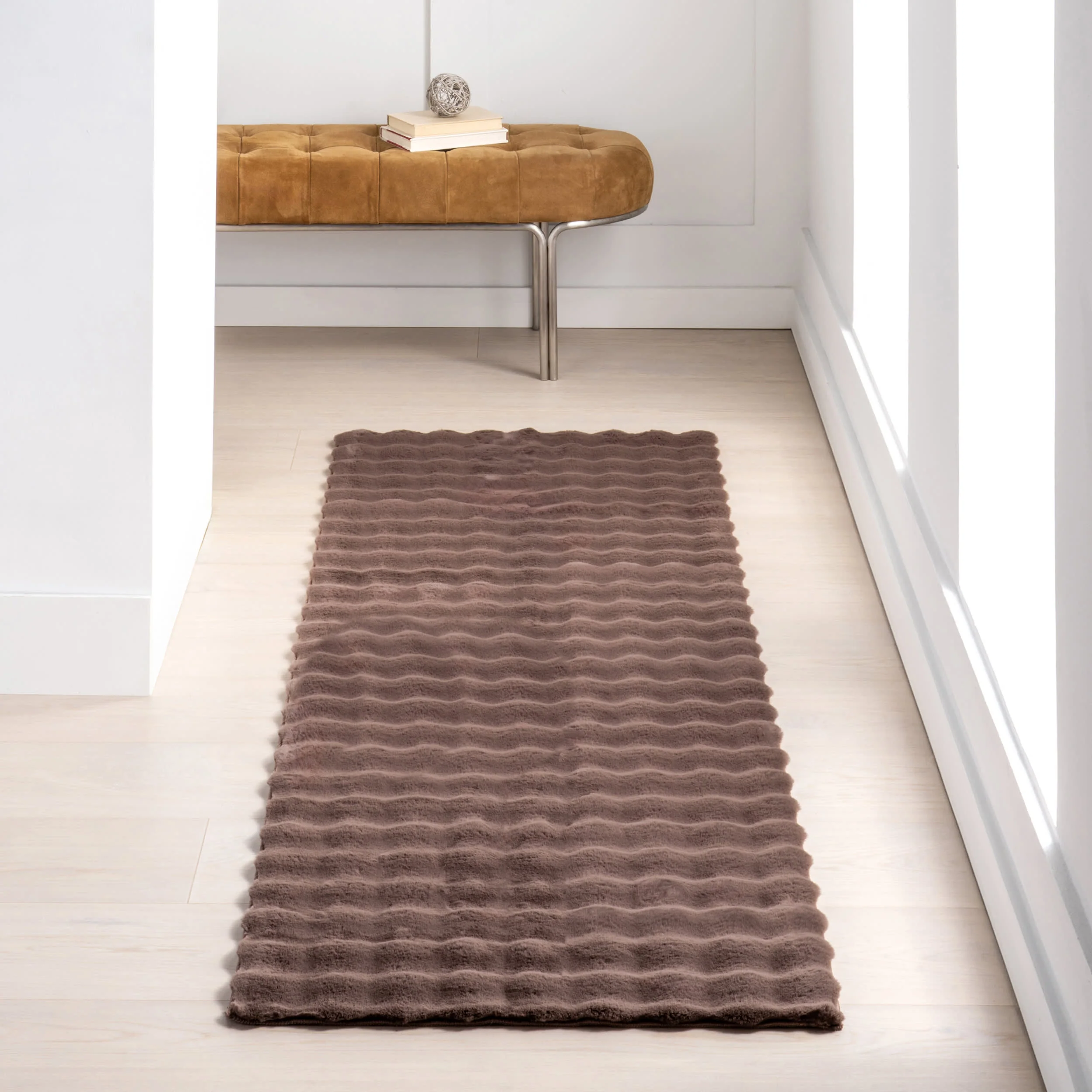Ivana Checkered Plush Cloud Washable Rug | Dark Brown - Image 2