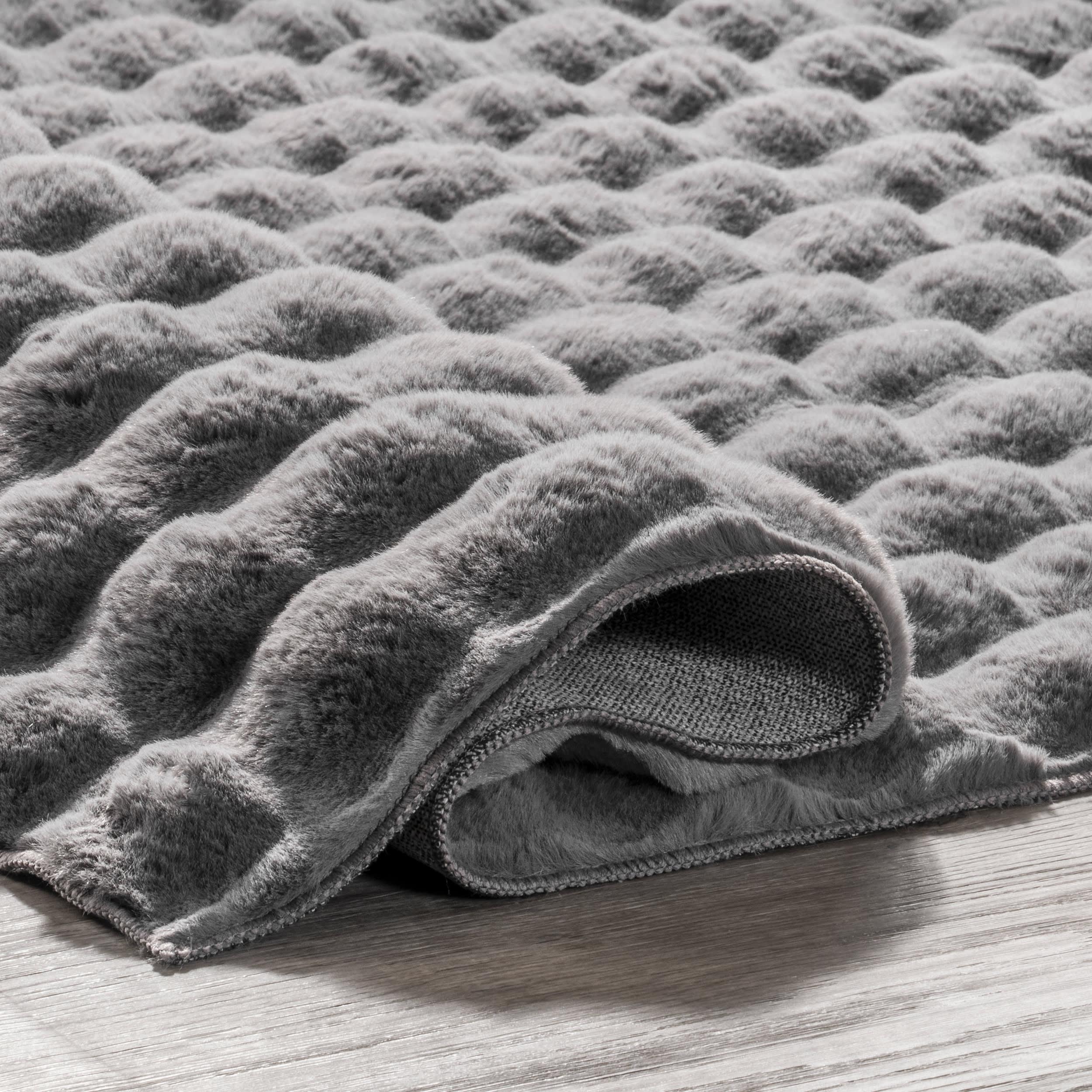 Ivana Checkered Plush Cloud Washable Rug | Dark Grey - Image 7