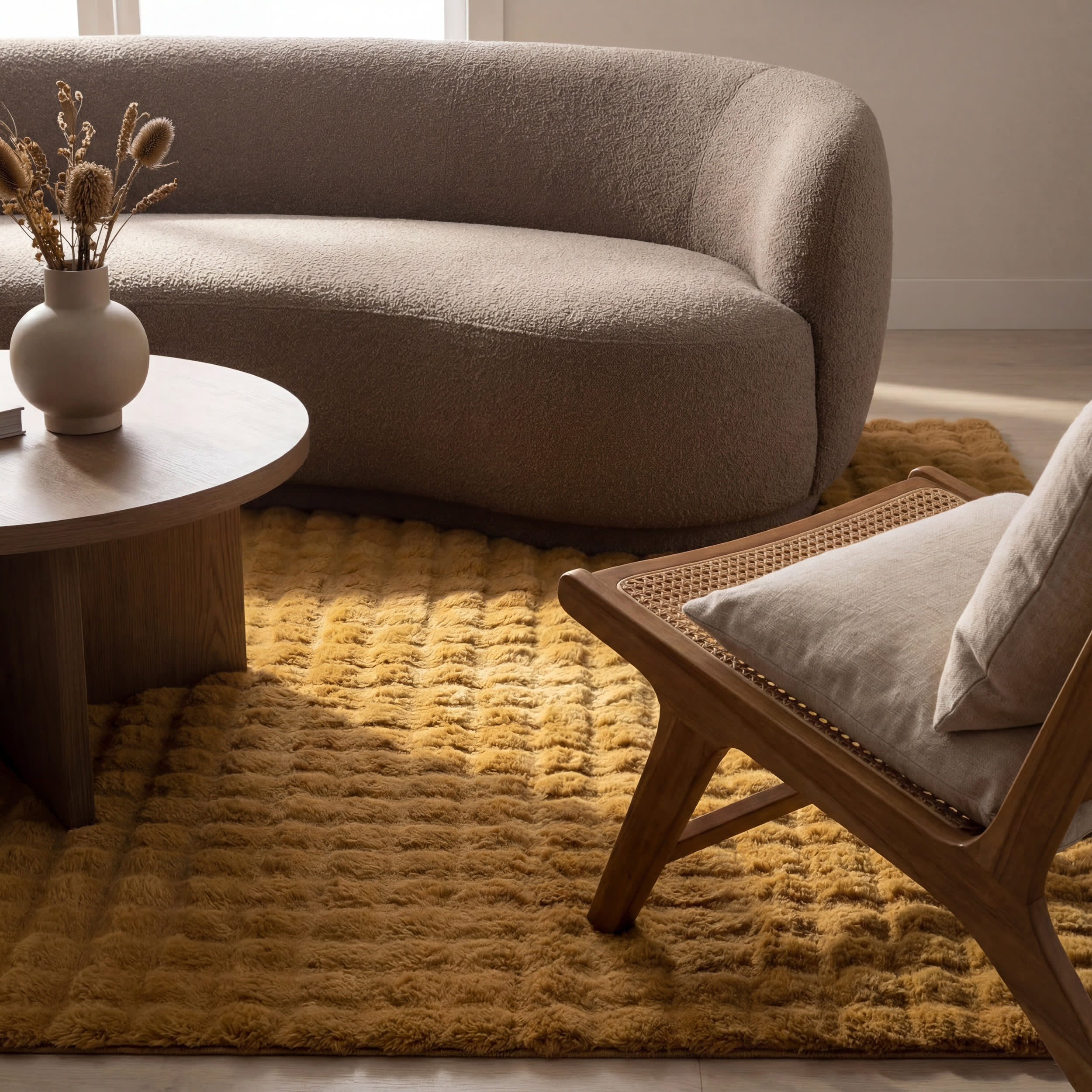 Ivana Checkered Plush Cloud Washable Rug | Gold - Image 5