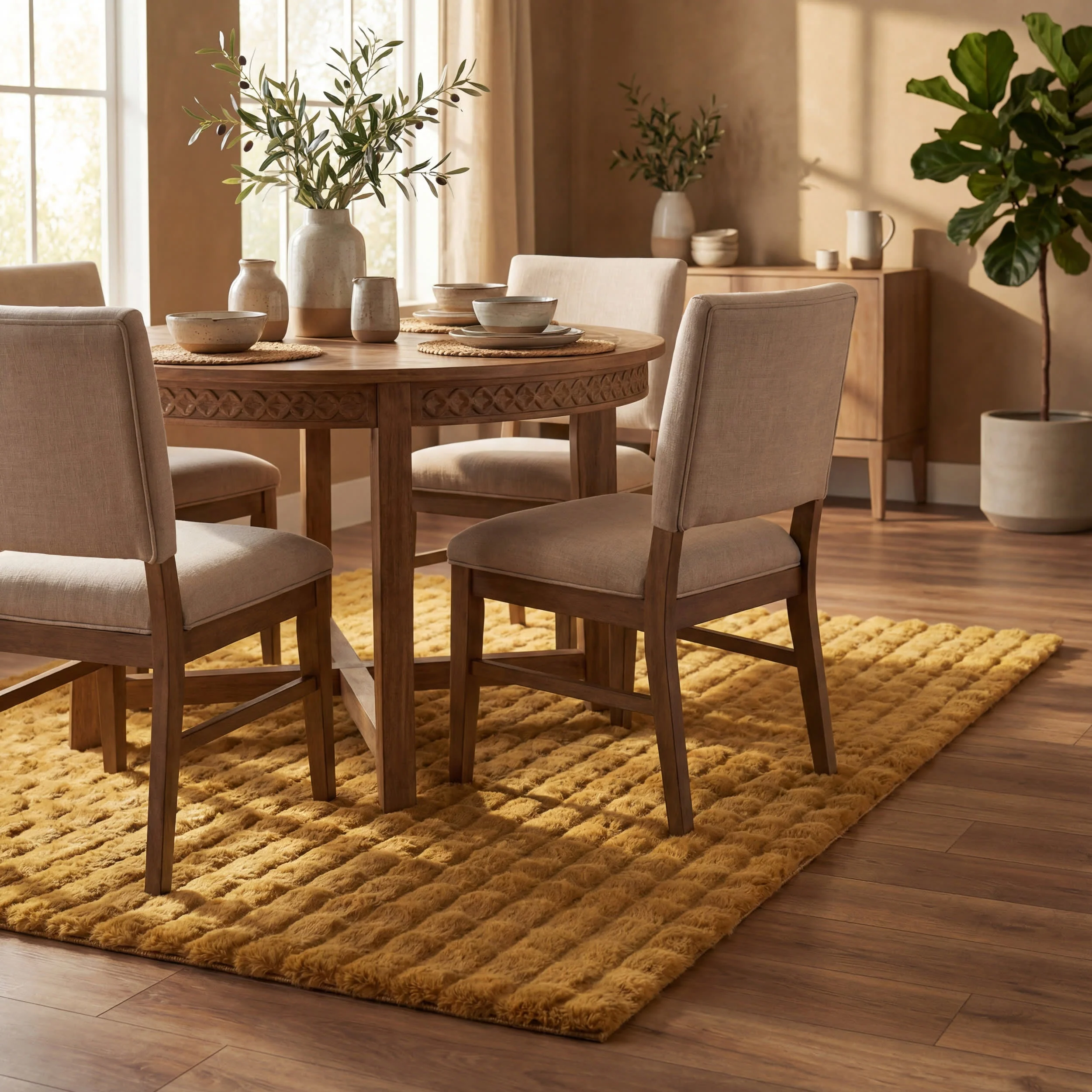 Ivana Checkered Plush Cloud Washable Rug | Gold - Image 7