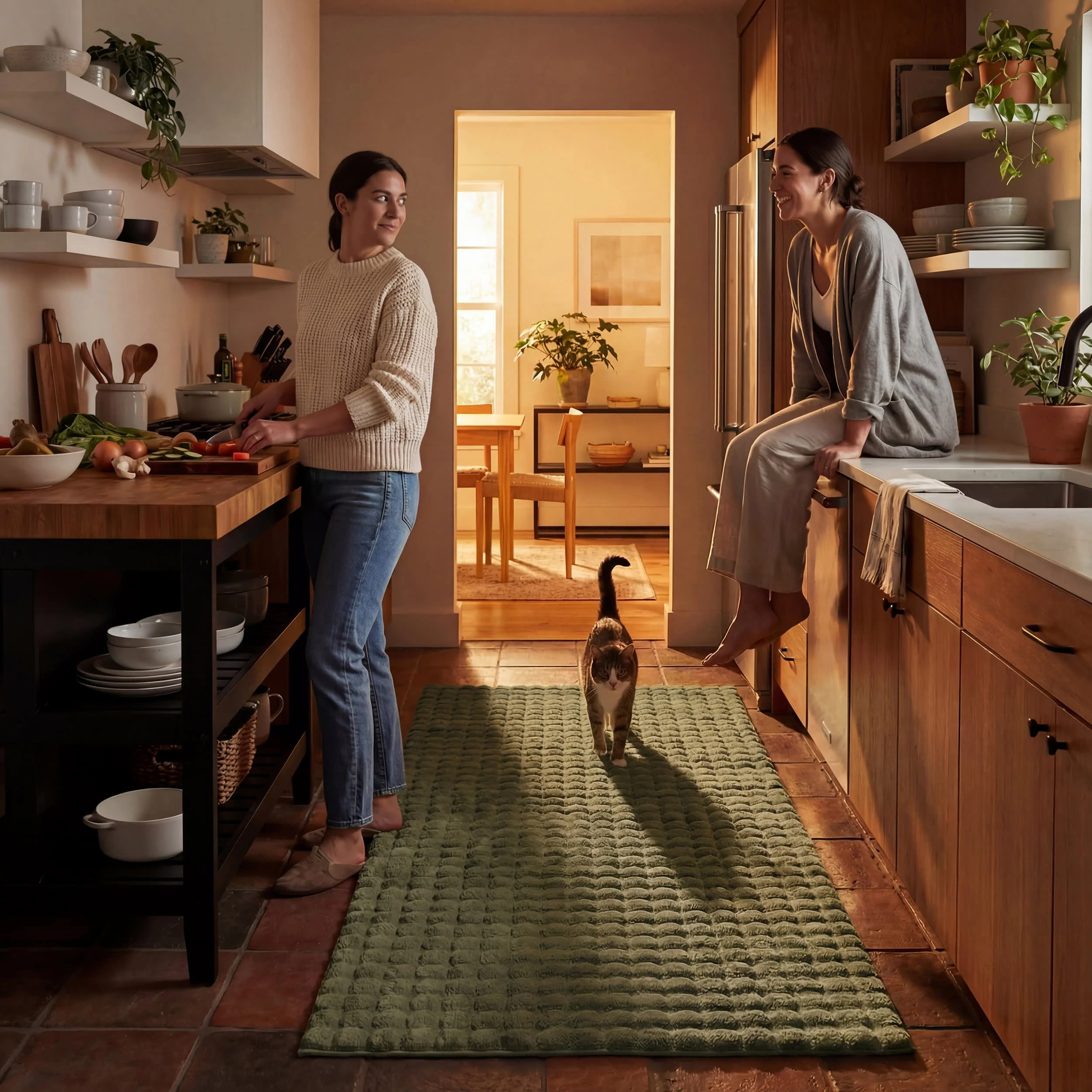 Ivana Checkered Plush Cloud Washable Rug | Green - Image 9
