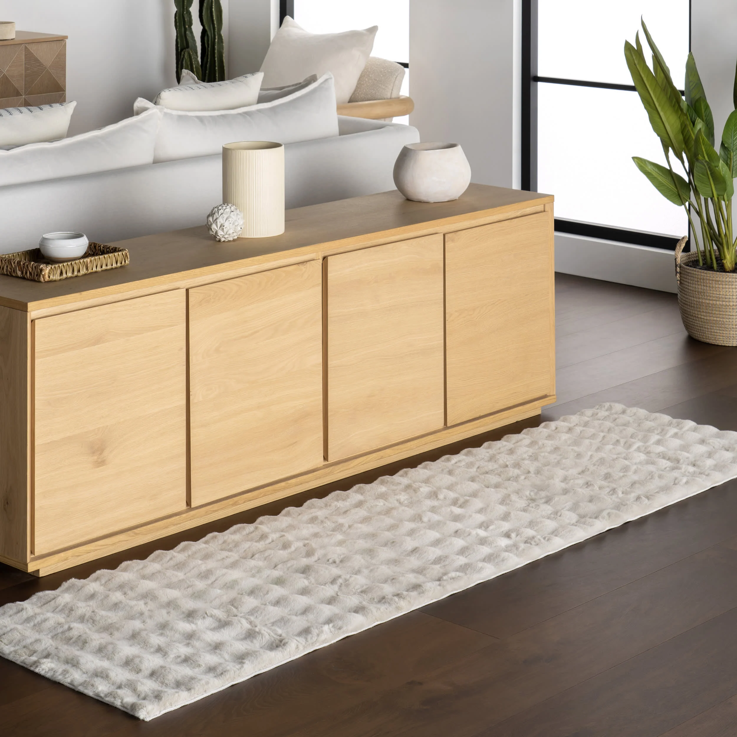 Ivana Checkered Plush Cloud Washable Rug | Grey - Image 2