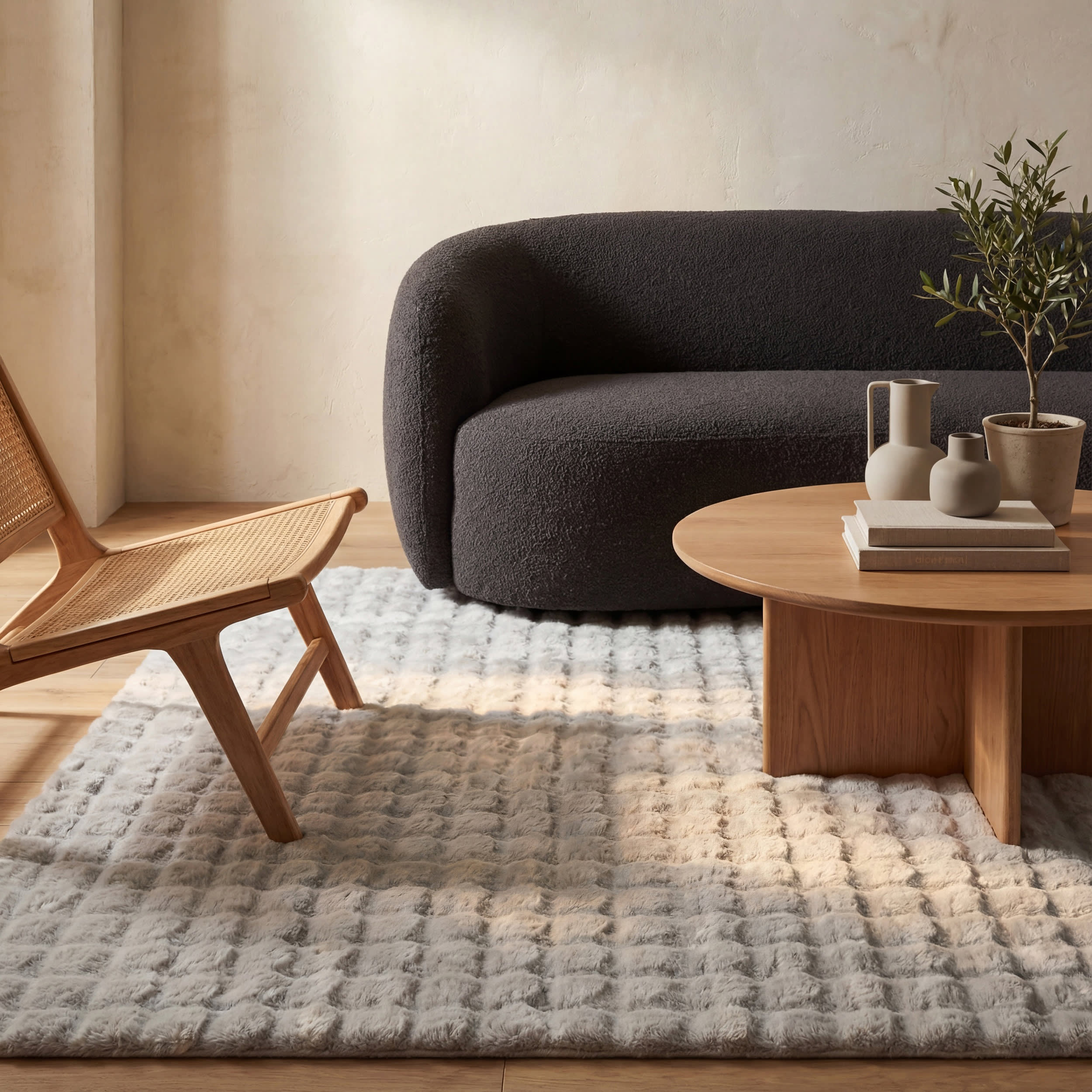 Ivana Checkered Plush Cloud Washable Rug | Grey - Image 5
