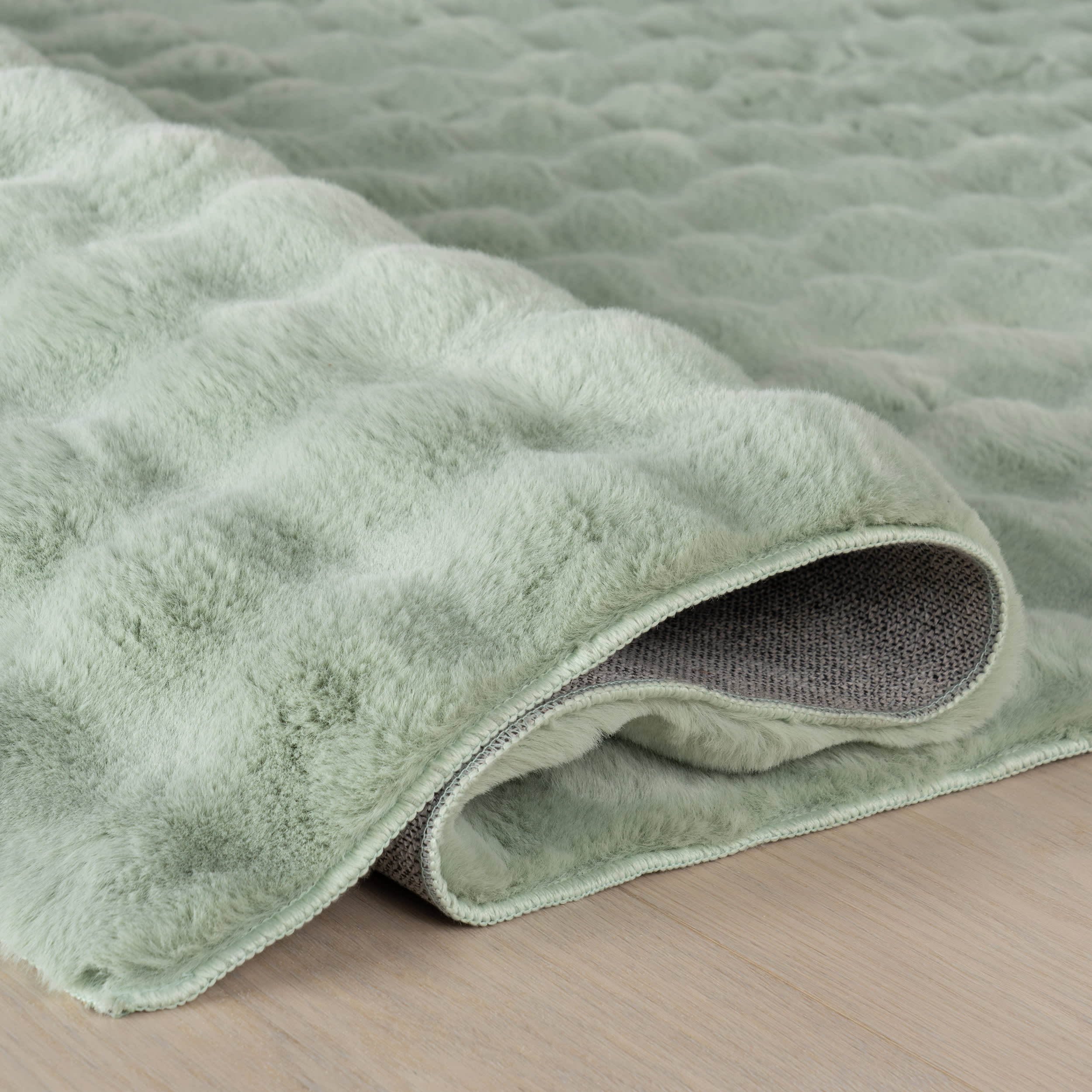 Ivana Checkered Plush Cloud Washable Rug | Mint Green - Image 11