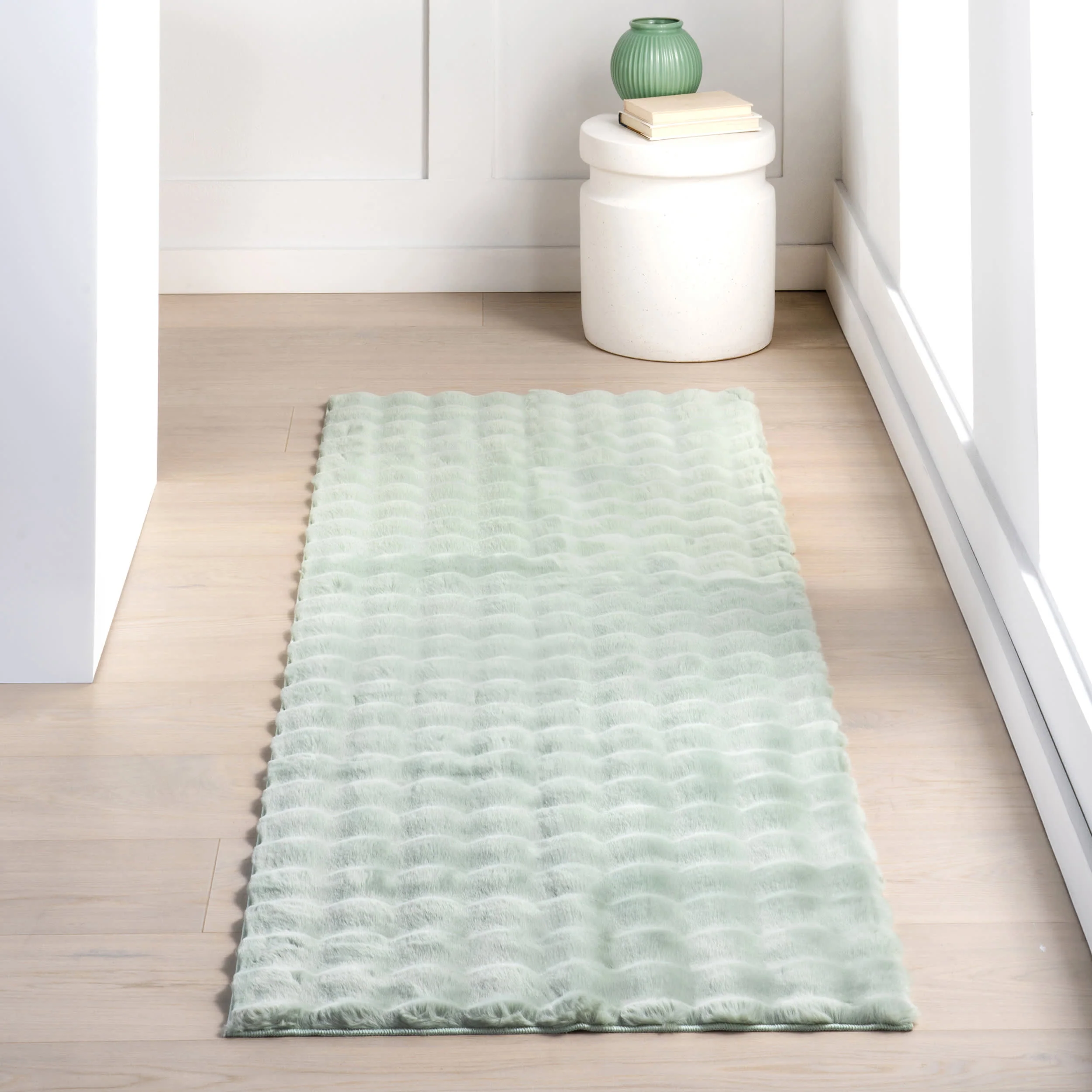 Ivana Checkered Plush Cloud Washable Rug | Mint Green - Image 2