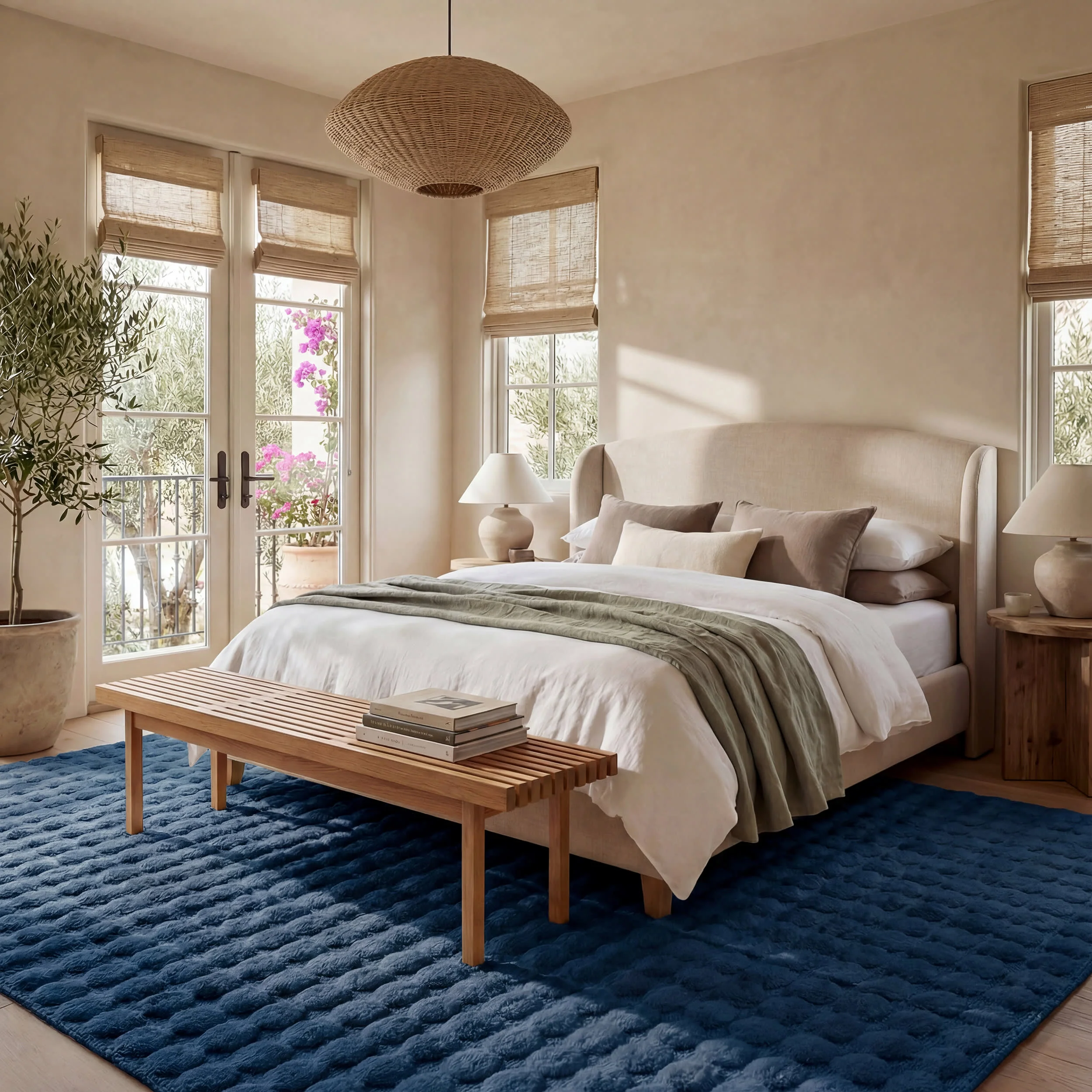Ivana Checkered Plush Cloud Washable Rug | Navy - Image 10