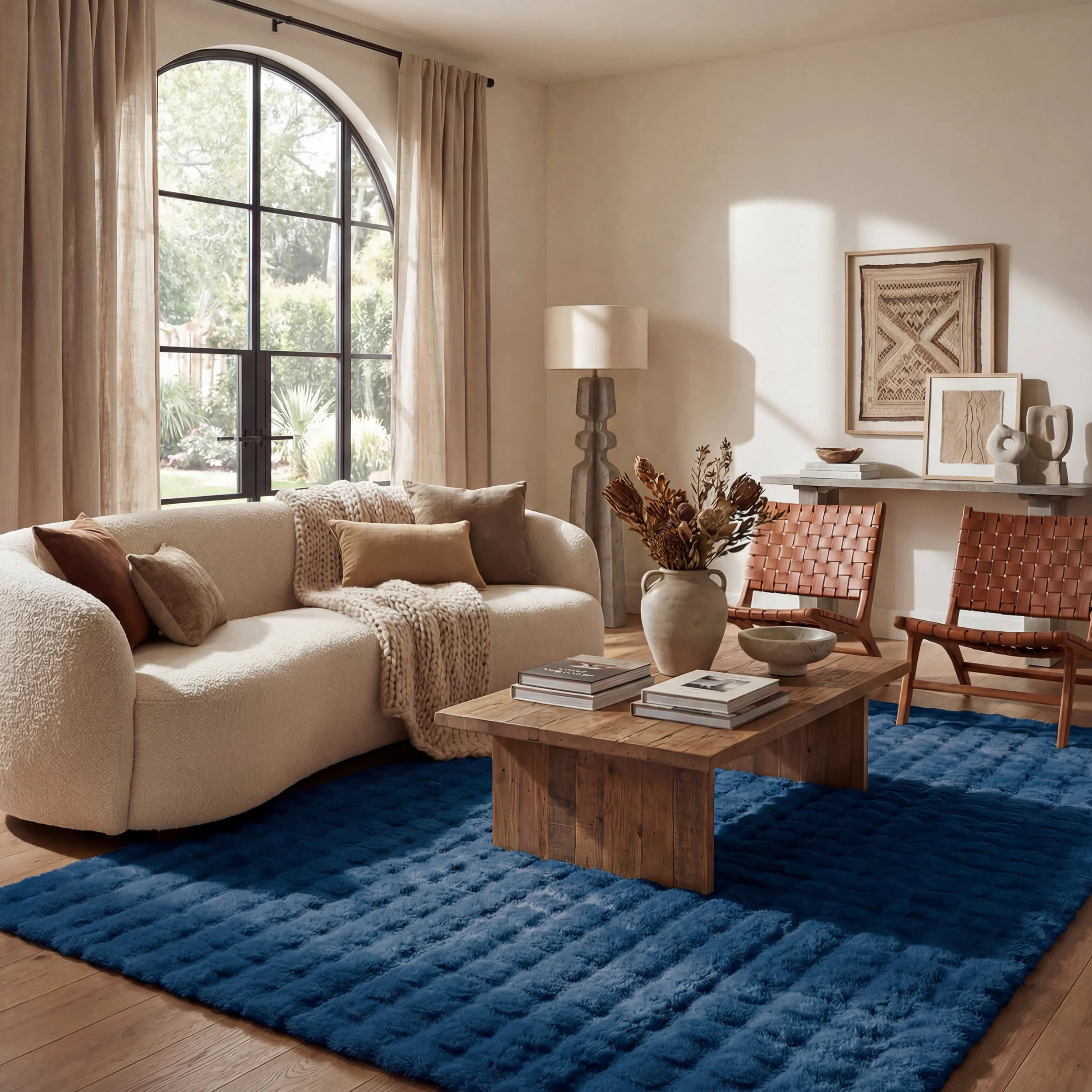 Ivana Checkered Plush Cloud Washable Rug | Navy - Image 2
