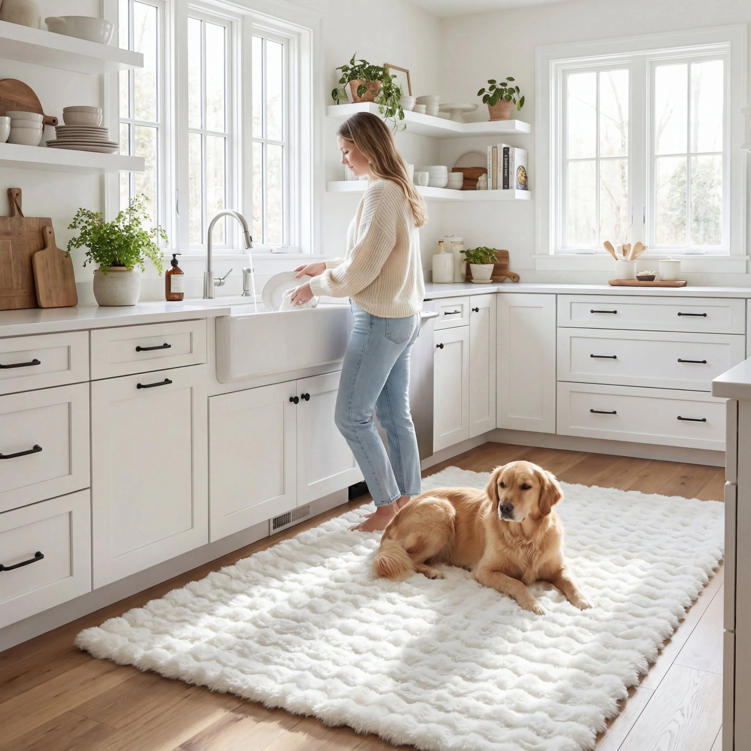 Ivana Checkered Plush Cloud Washable Rug | Off White - Image 9