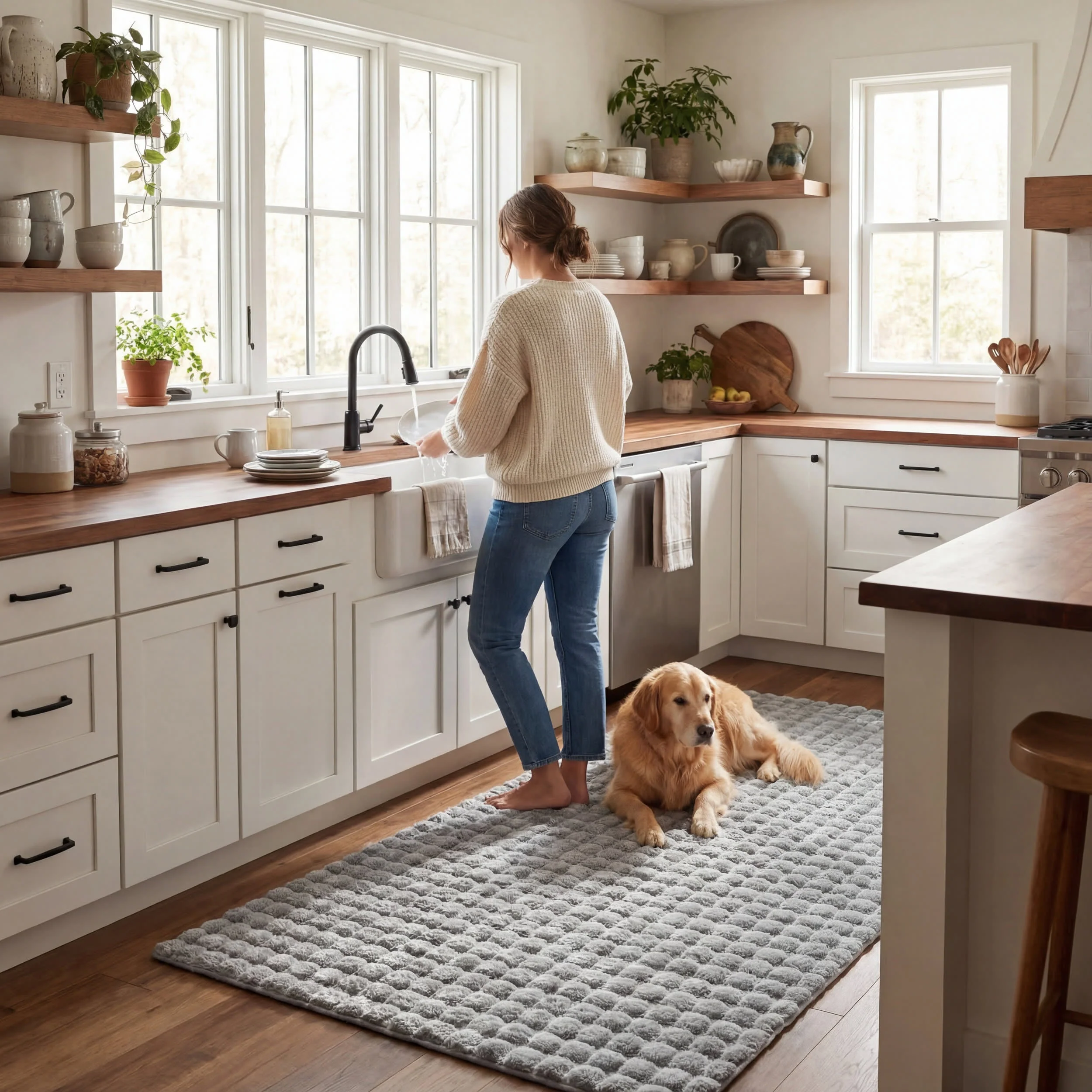 Ivana Checkered Plush Cloud Washable Rug | Silver - Image 7
