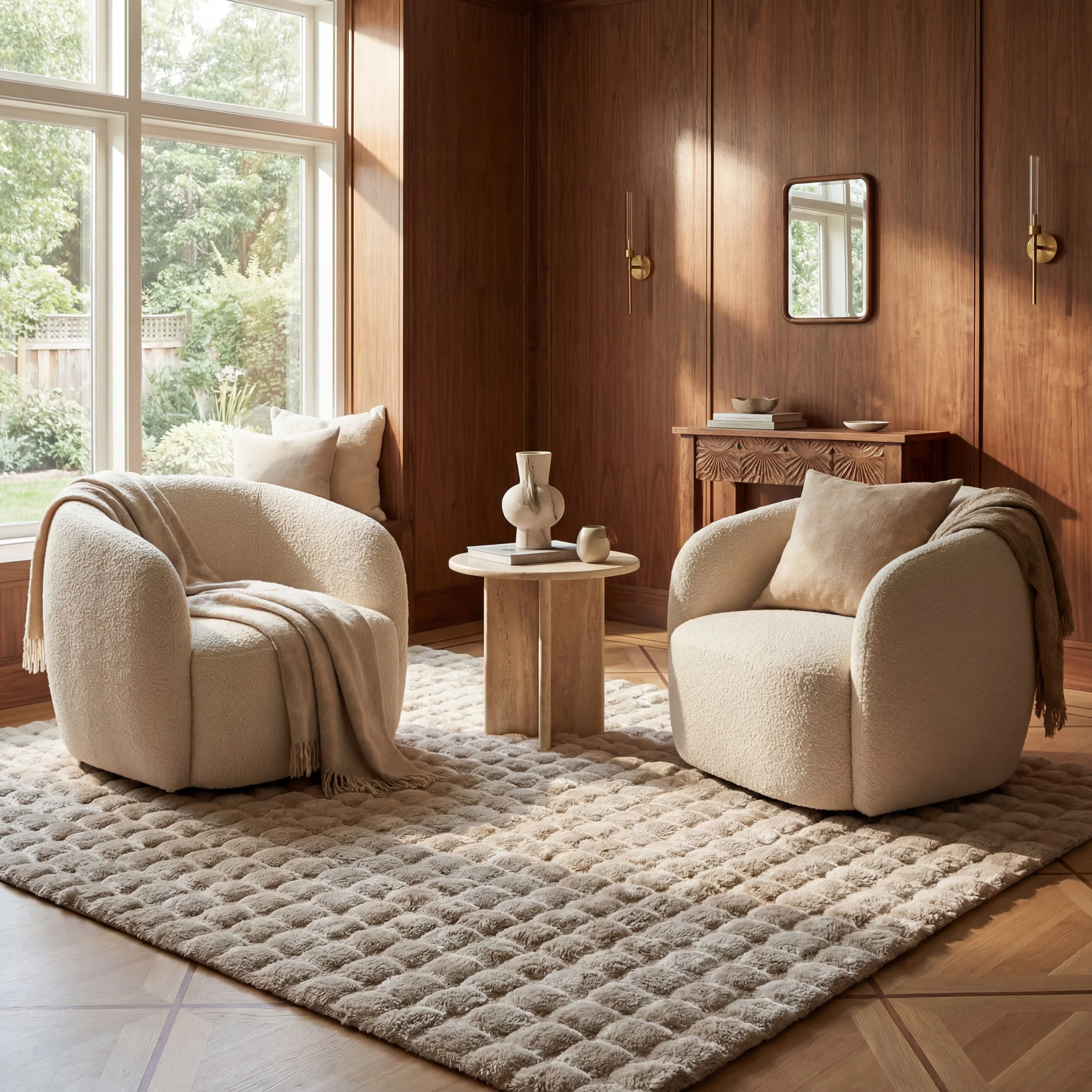 Ivana Checkered Plush Cloud Washable Rug | Taupe - Image 2