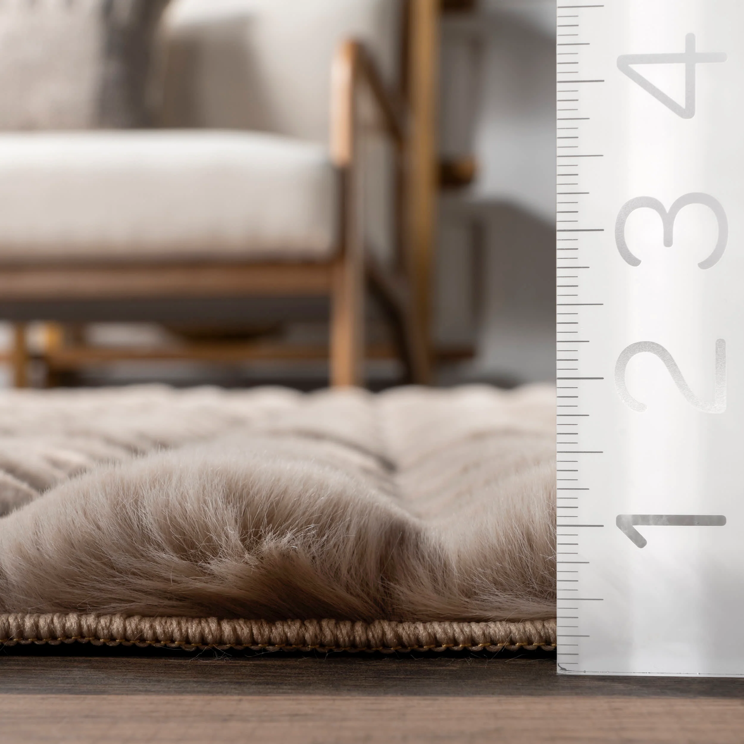 Ivana Checkered Plush Cloud Washable Rug | Taupe - Image 4