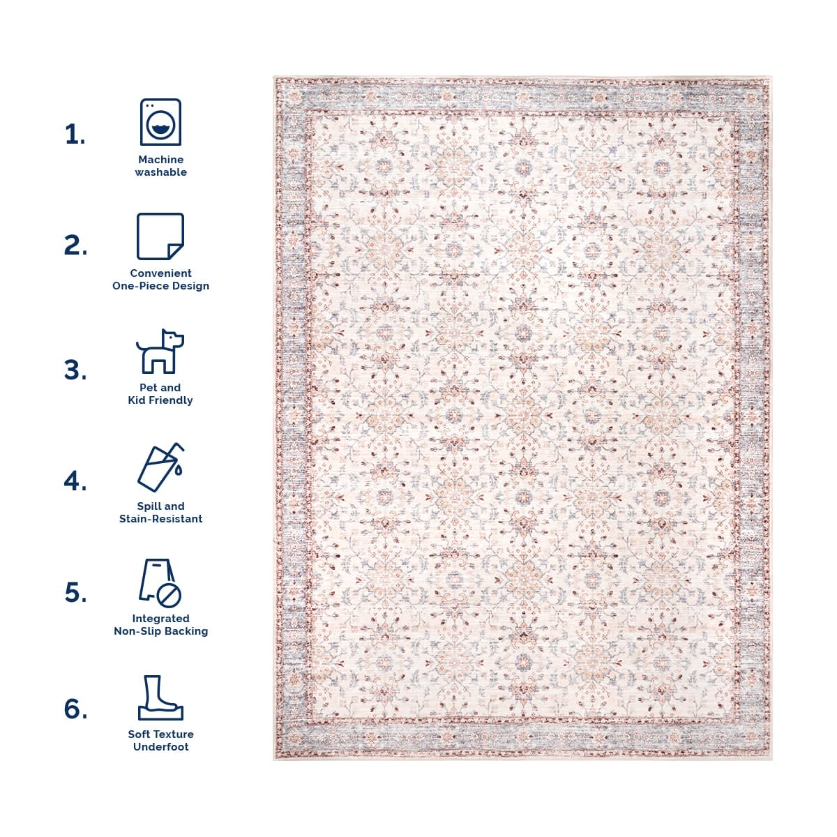 Ivied Blossoms Washable Rug | Light Beige - Image 6