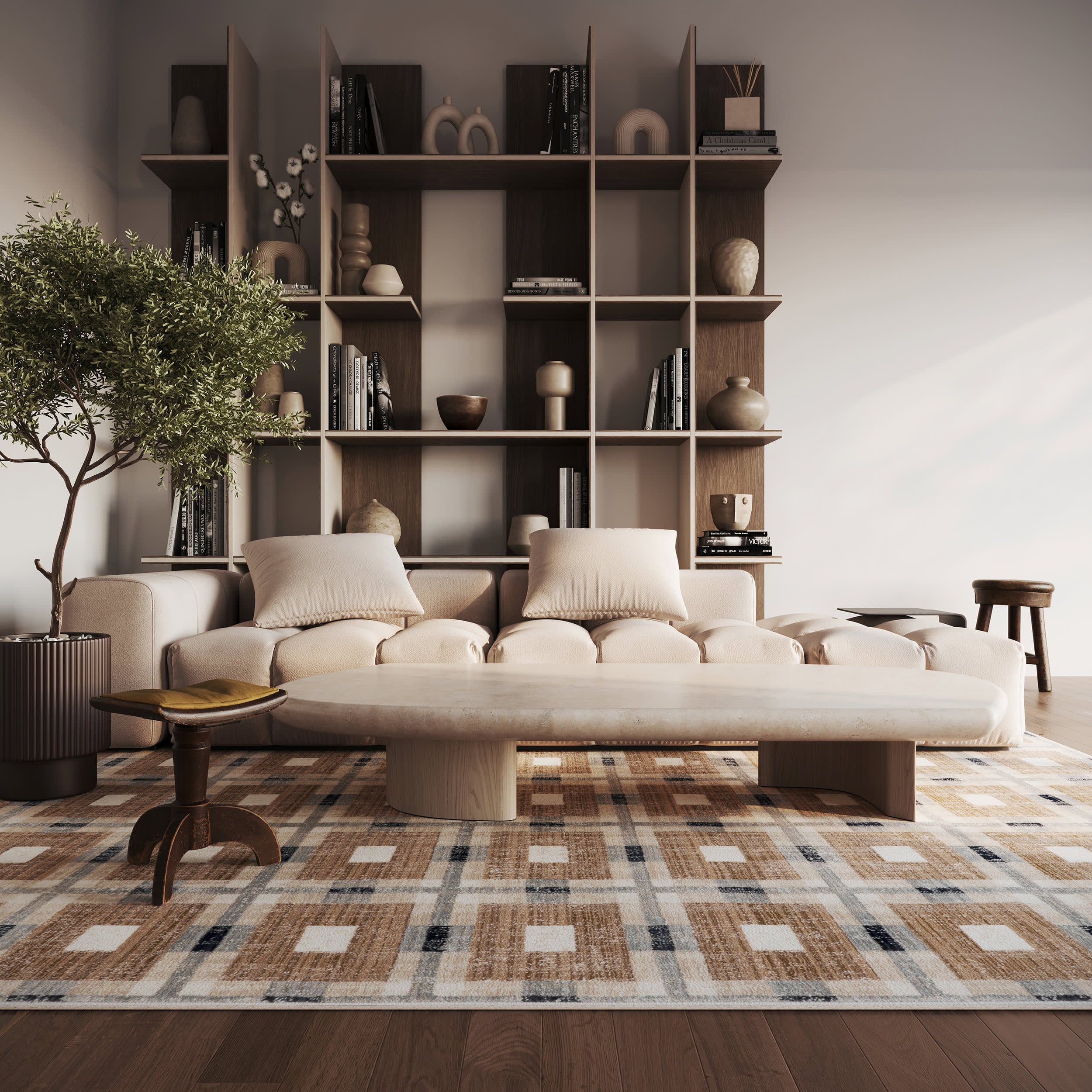 Sorelle Modern Plaid Rug | Light Brown - Image 2