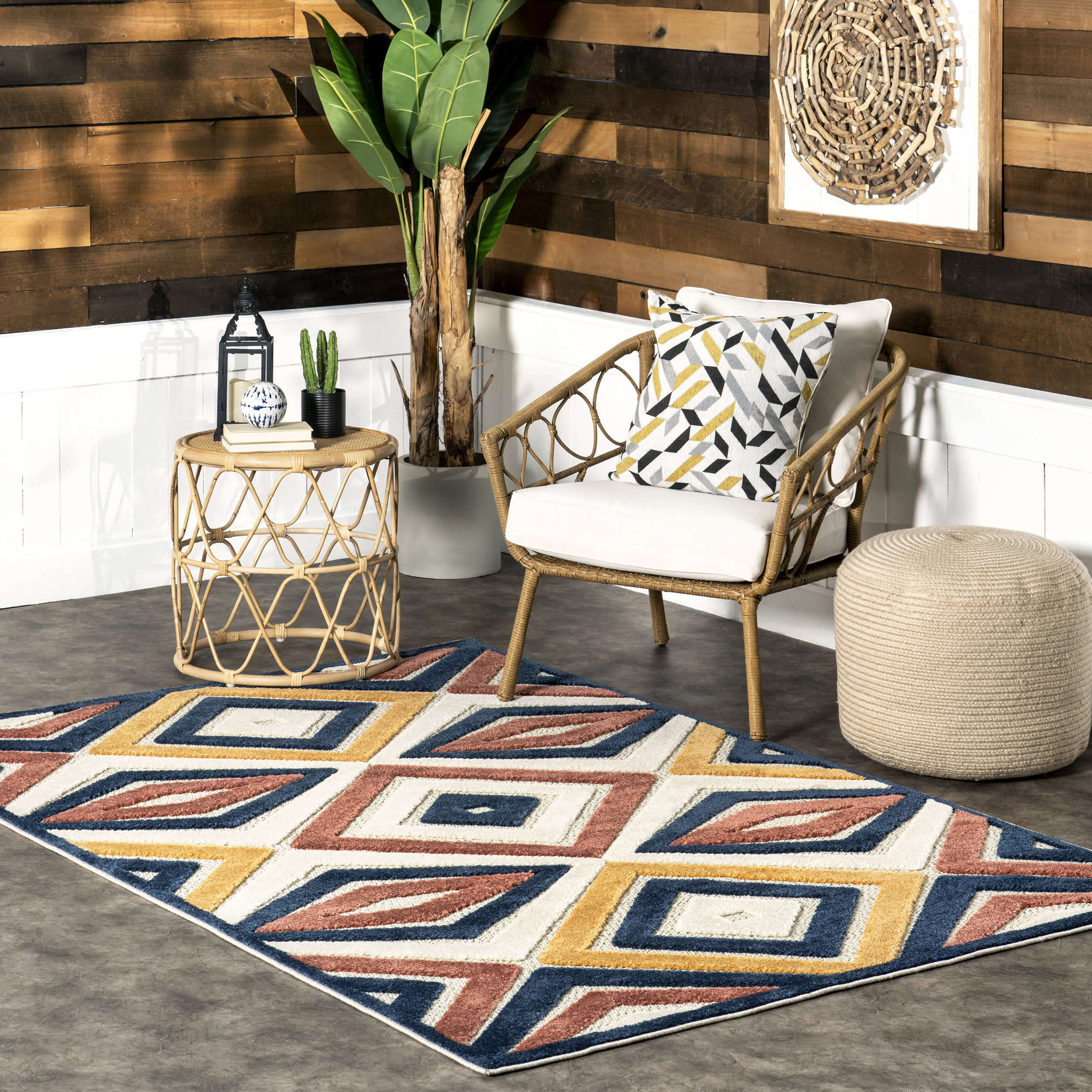 Jacinta Indoor/Outdoor Kaleidoscope Diamonds Rug | Blue Multicolor - Image 2