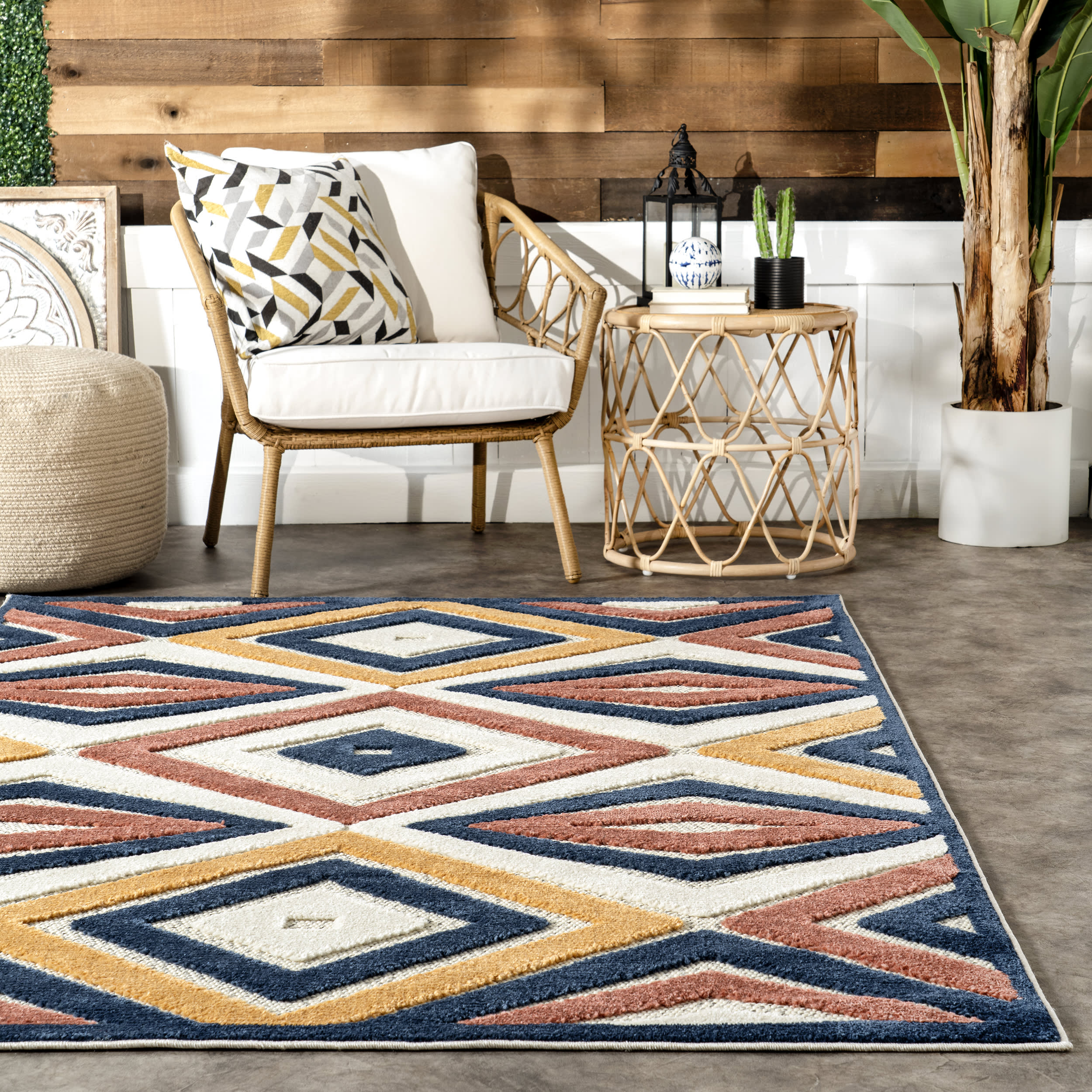 Jacinta Indoor/Outdoor Kaleidoscope Diamonds Rug | Blue Multicolor - Image 4