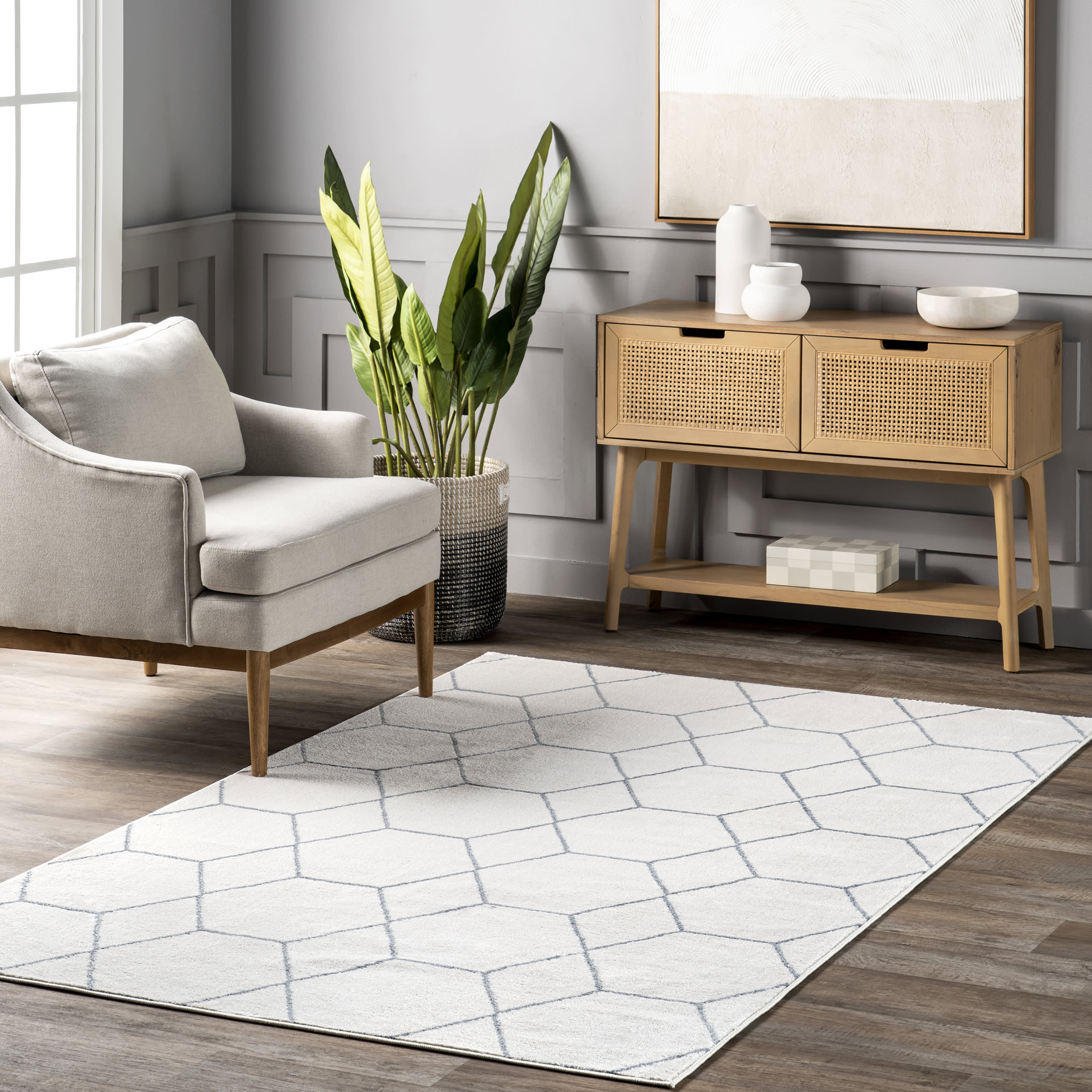 Jacqueline Honeycomb Trellis Rug | Blue - Image 2