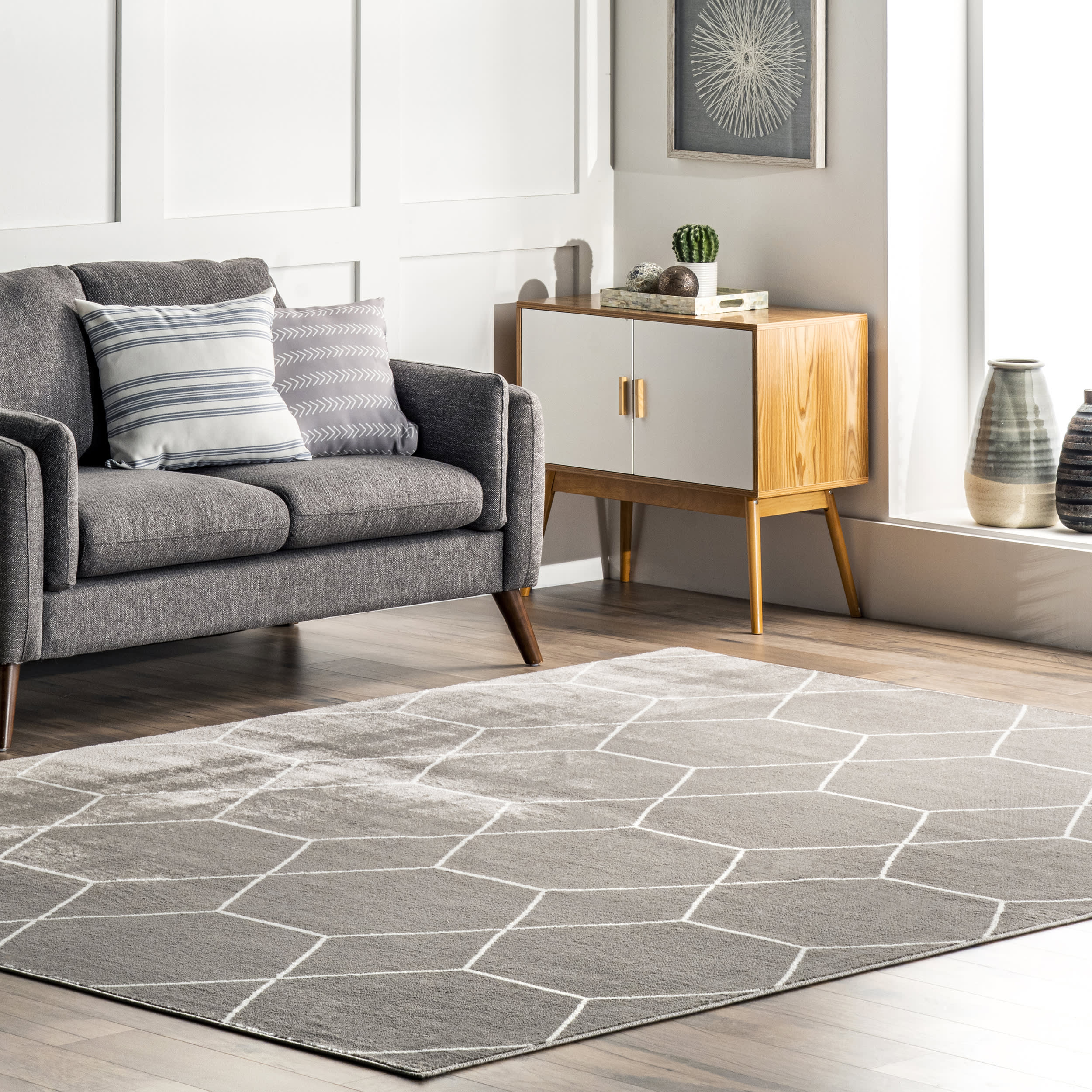 Jacqueline Honeycomb Trellis Rug | Grey - Image 2