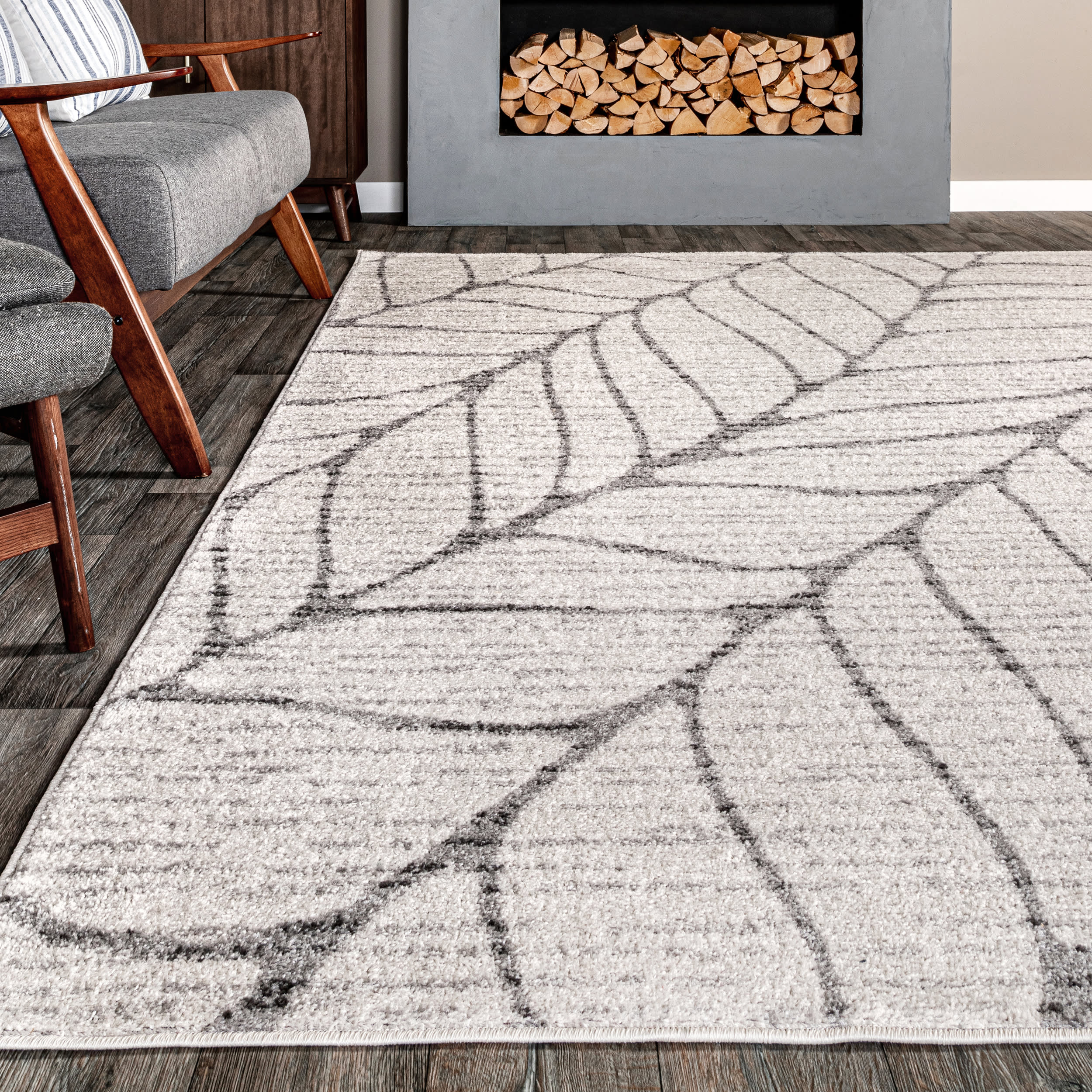 Jada Abstract Leaves Rug | Light Grey - Image 4