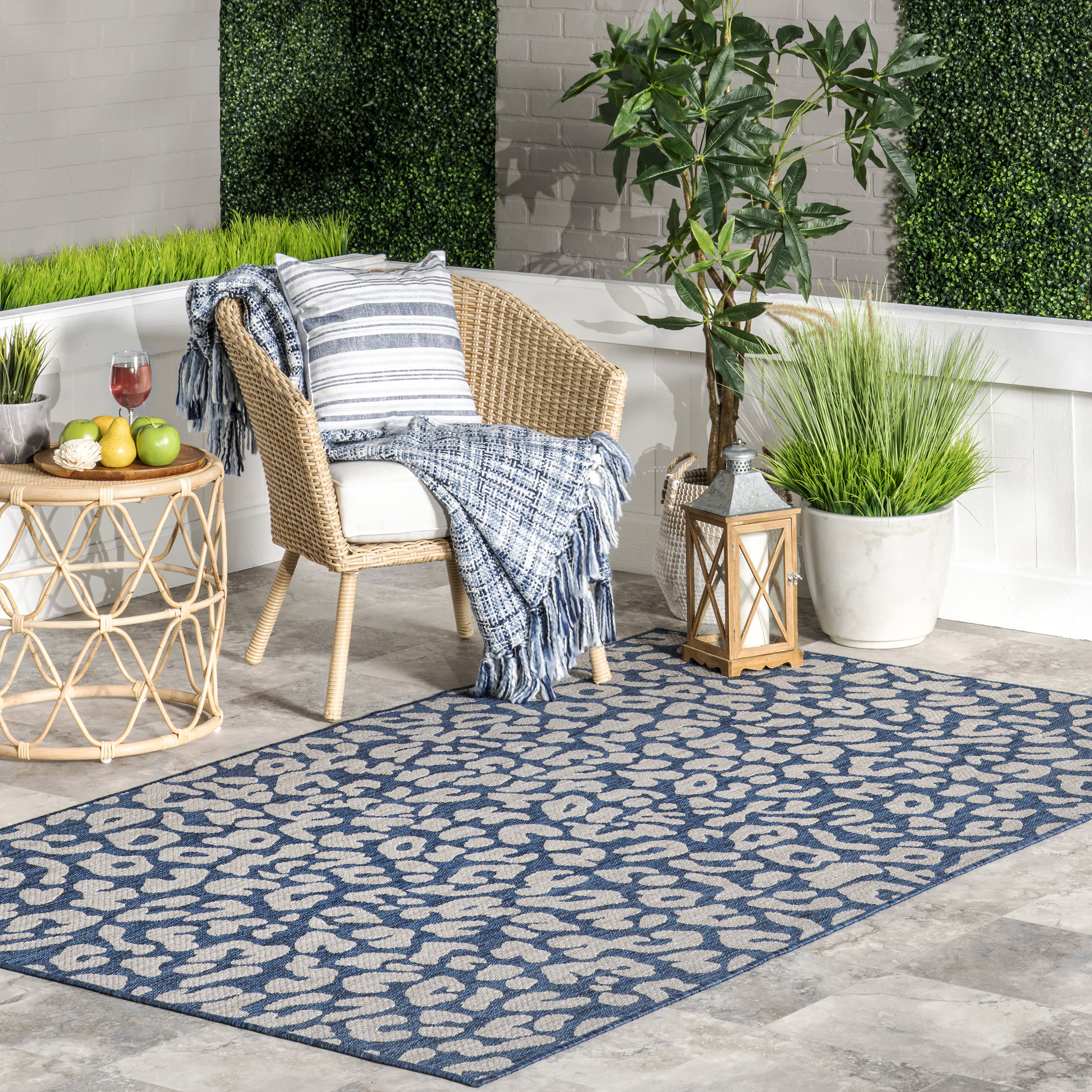 Jaelyn Leopard Spotted Indoor/Outdoor Rug | Blue - Image 2