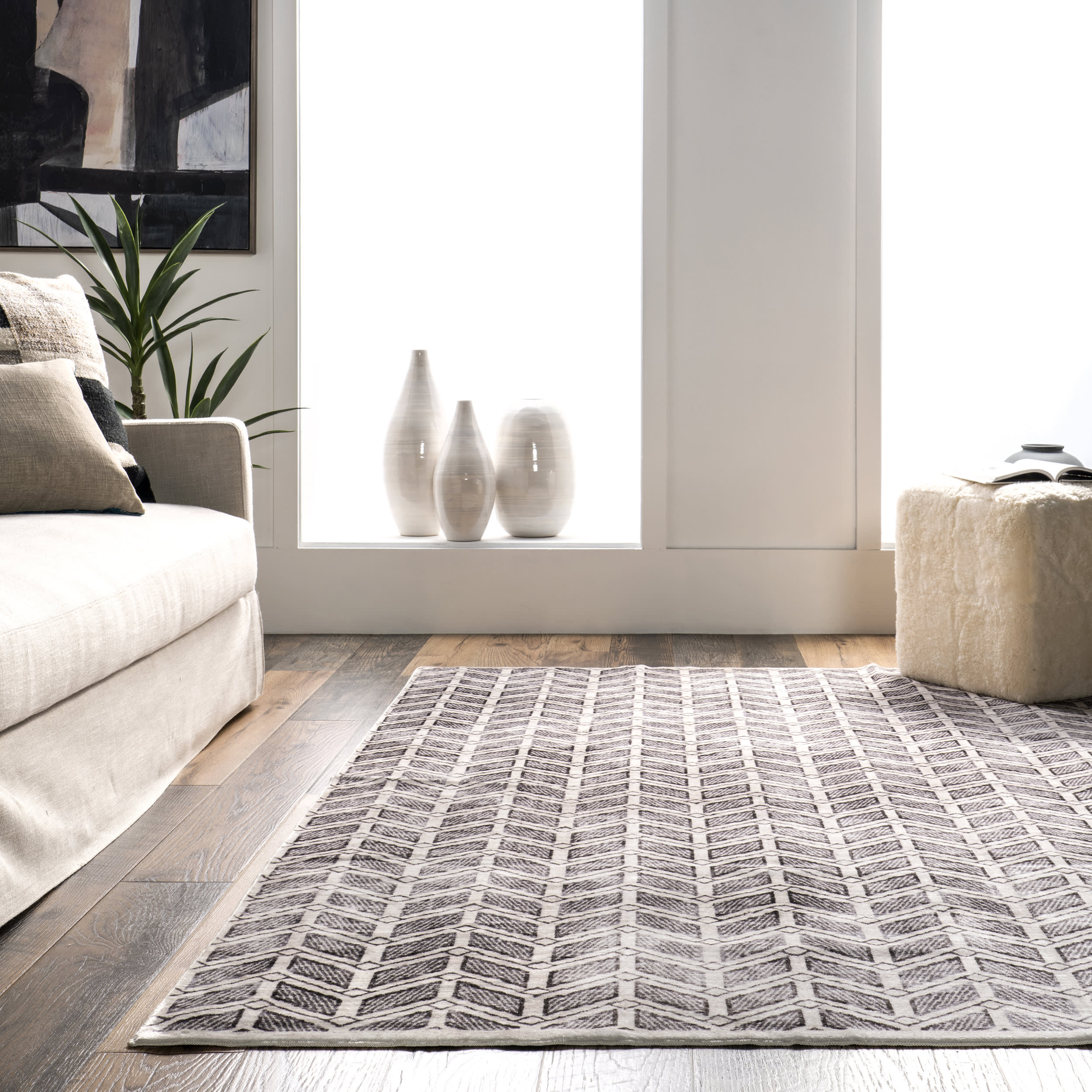 Janae Chevron Washable Rug | Grey - Image 4