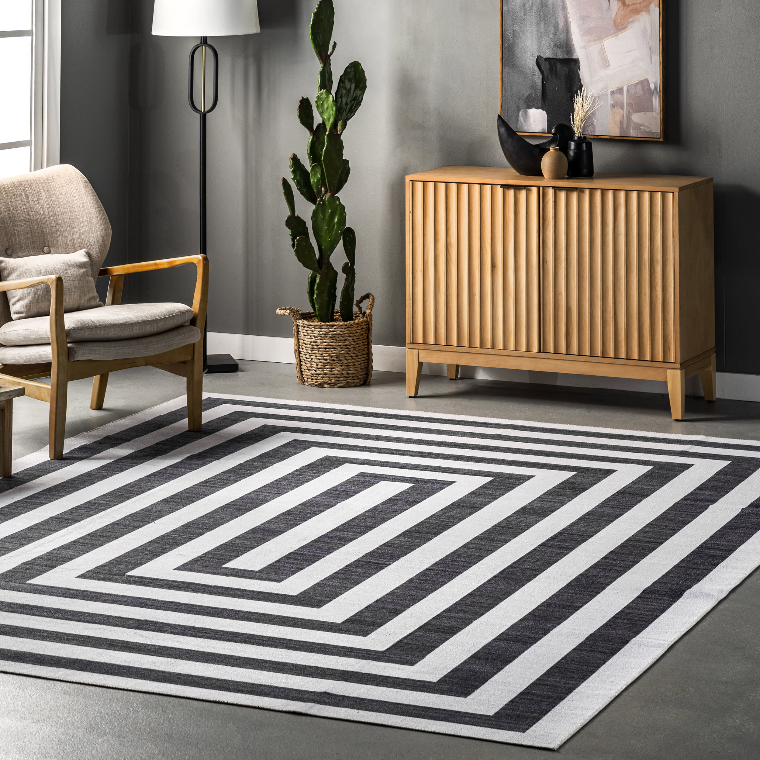 Janelle Washable Stripes Rug | Charcoal - Image 2