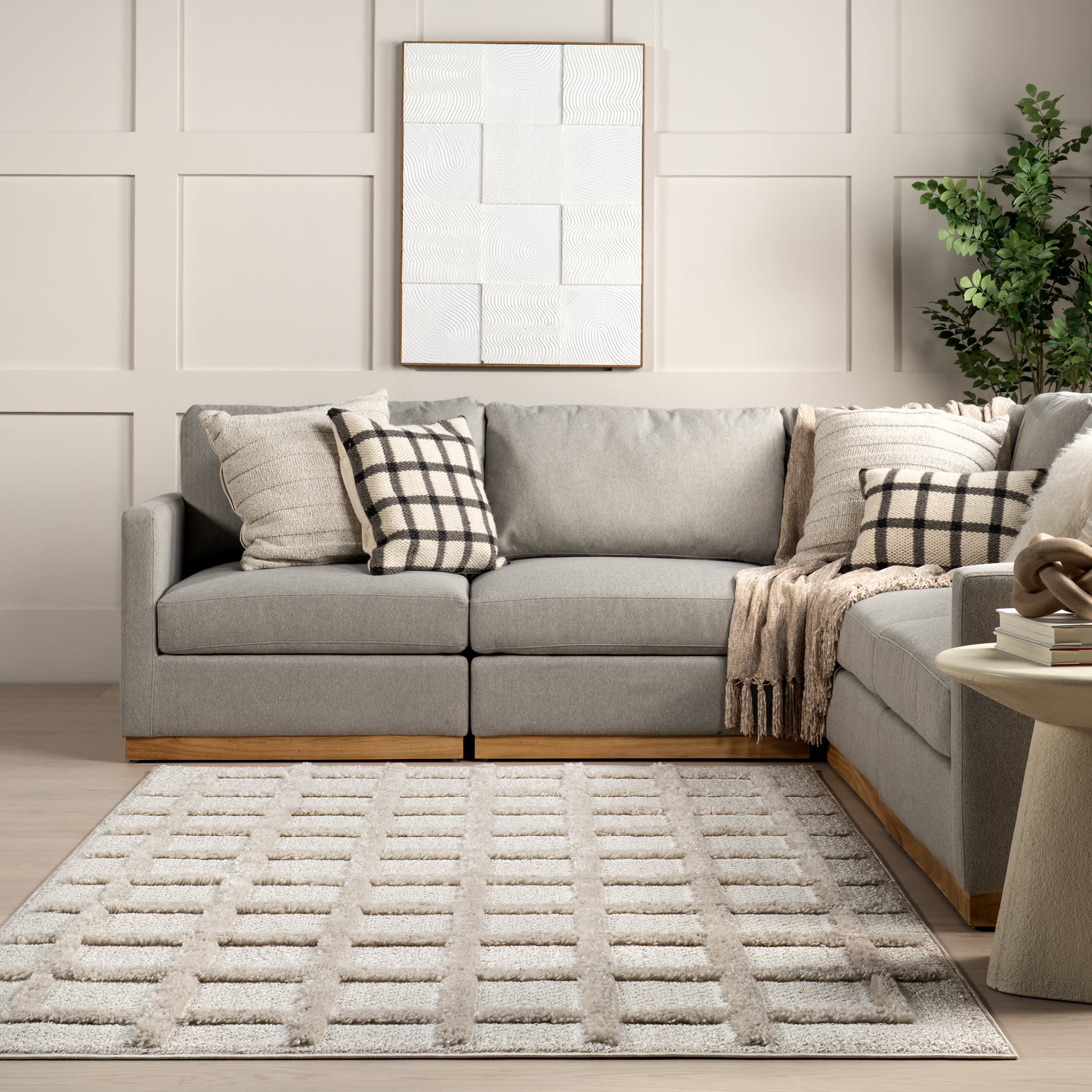 Janie Embossed Checker Rug | Ivory - Image 4
