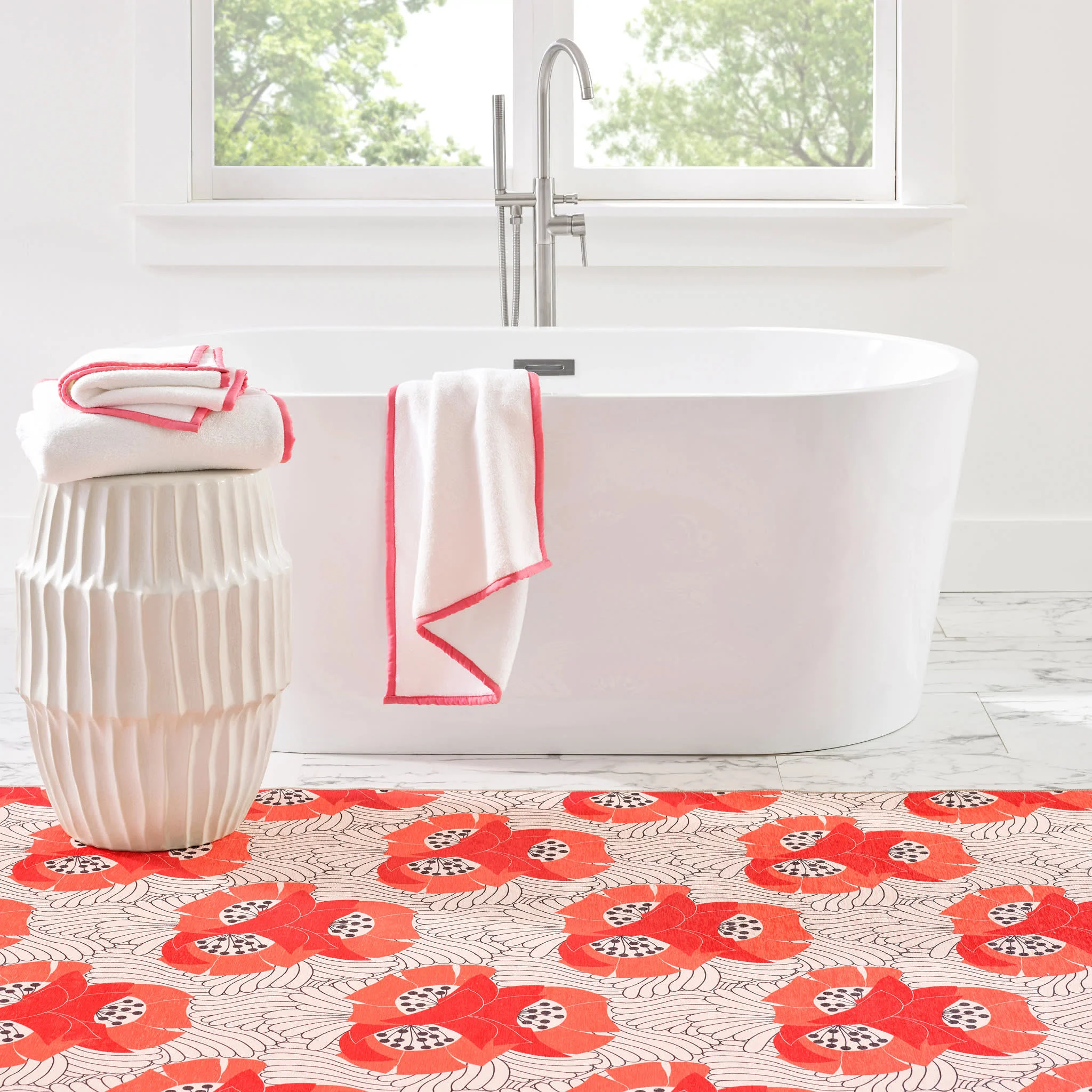 Japanese Poppy Machine Washable Rug | Multi - Image 3
