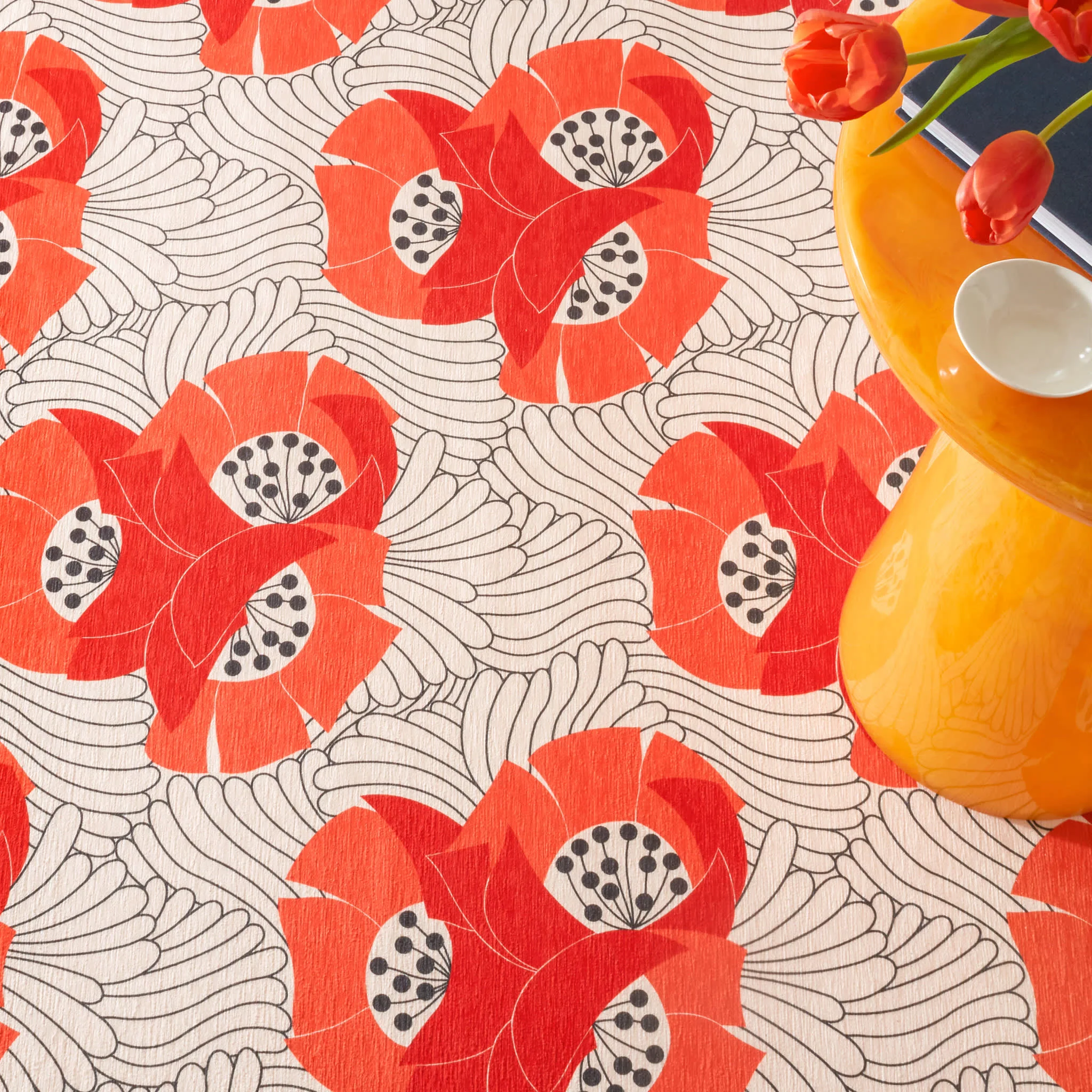 Japanese Poppy Machine Washable Rug | Multi - Image 4