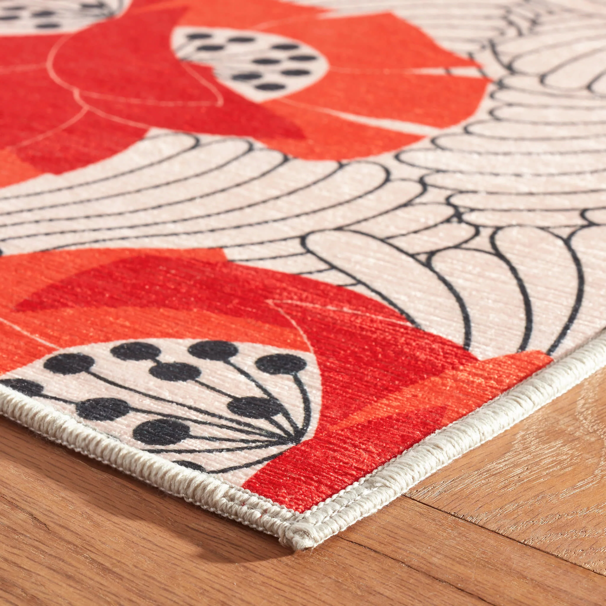 Japanese Poppy Machine Washable Rug | Multi - Image 6