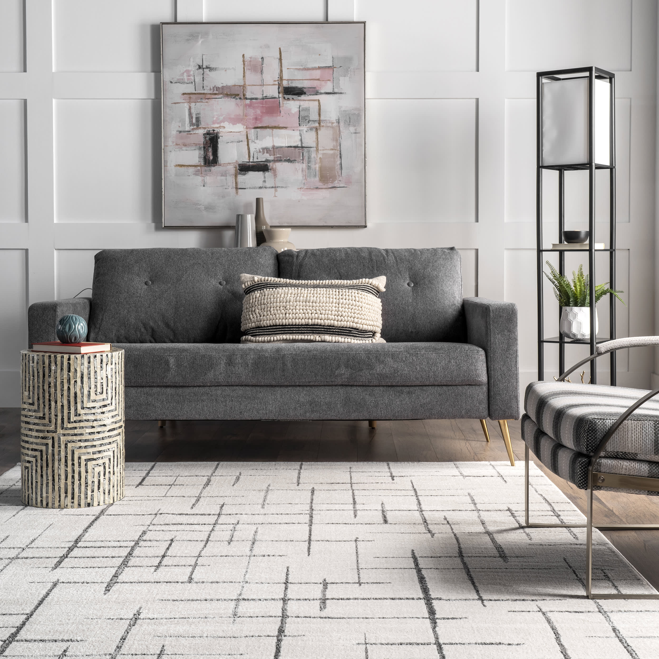 Jasmine Contemporary Lattice Rug | Beige - Image 4